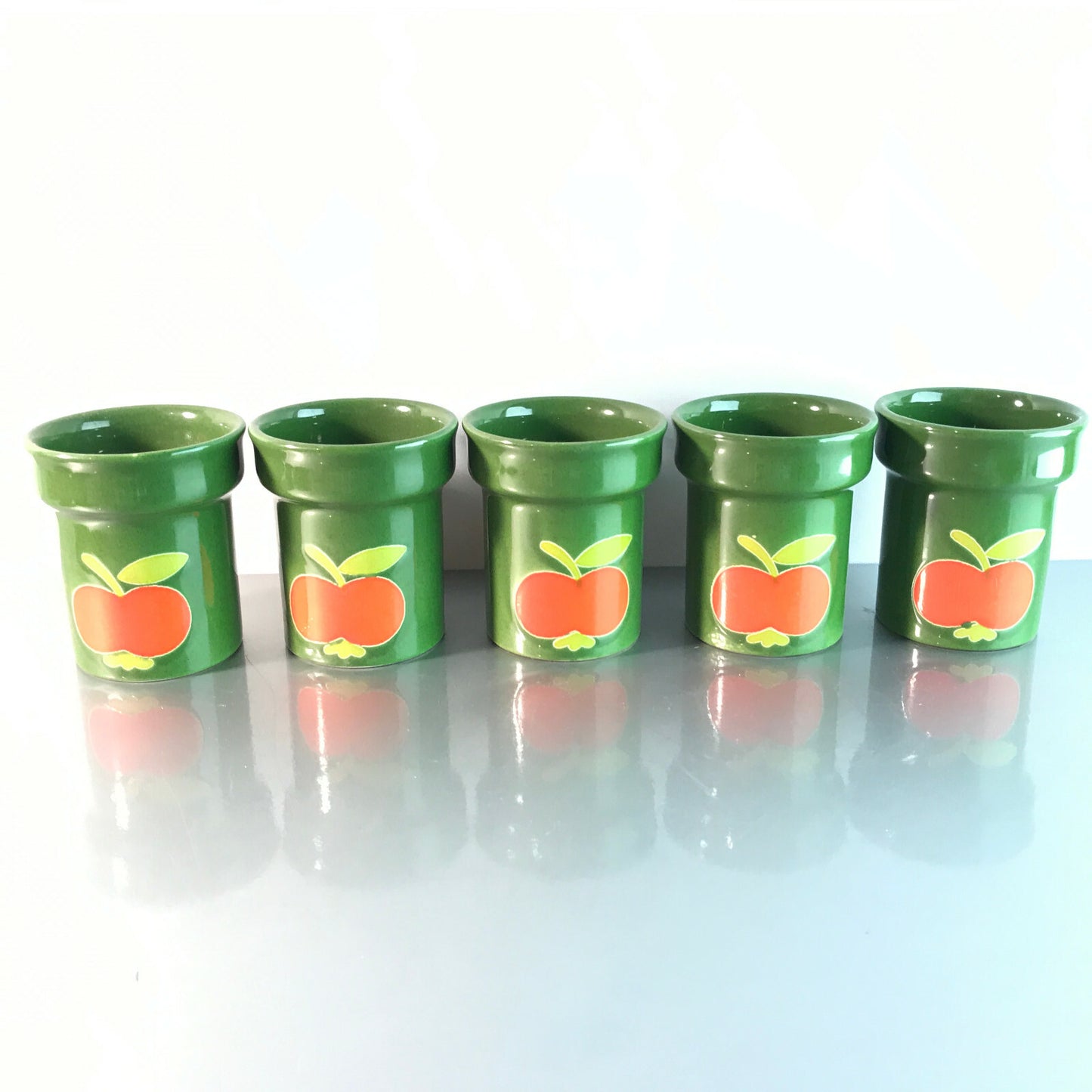 WÄCHTERSBACH Keramik Vase Becher Set grün Apfel 60er 70er 9,6 cm Kinder