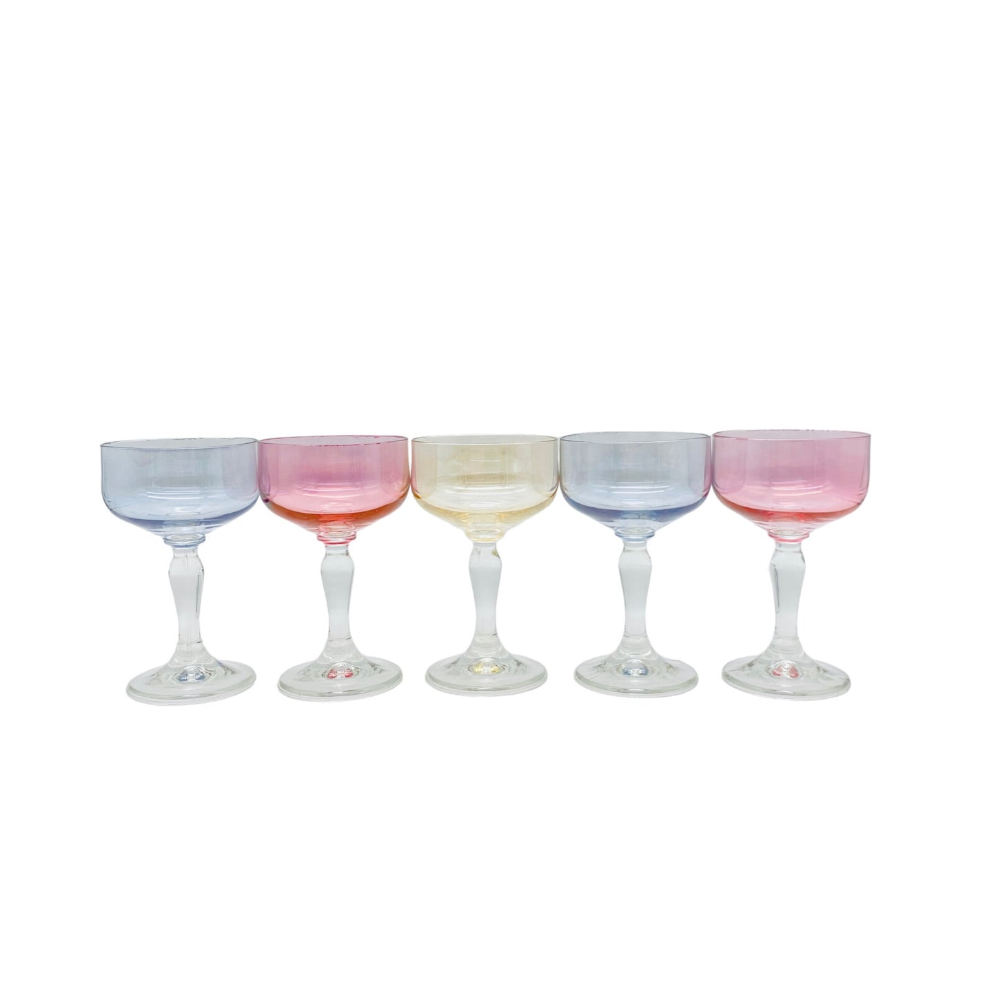 Vintage 5 er Set gelb rosa blau 10,8 cm Likörgläser Gläser Trinkgläser Glas
