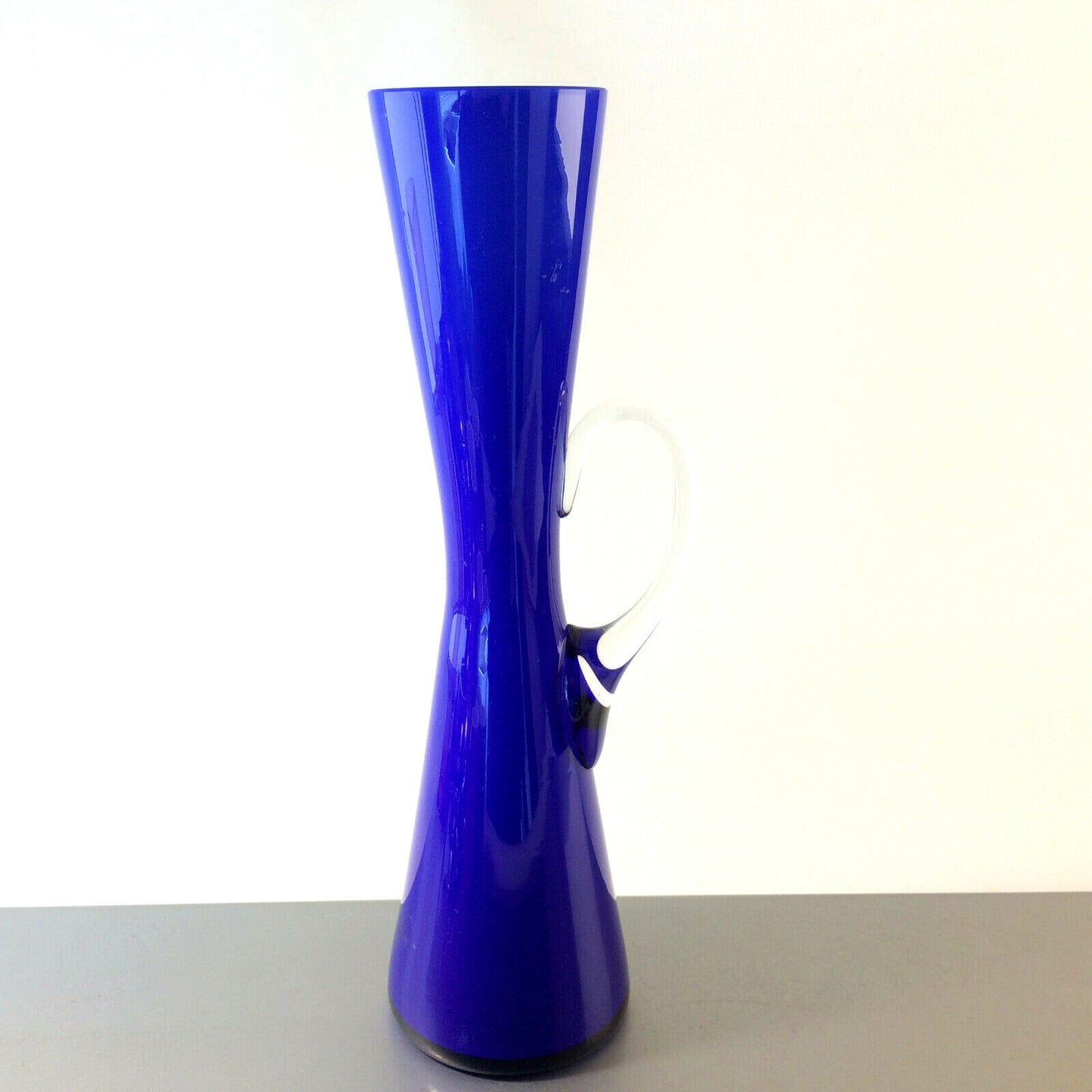 Vintage Vase Überfang blau Glas 60er 70er 33 cm MID CENTURY