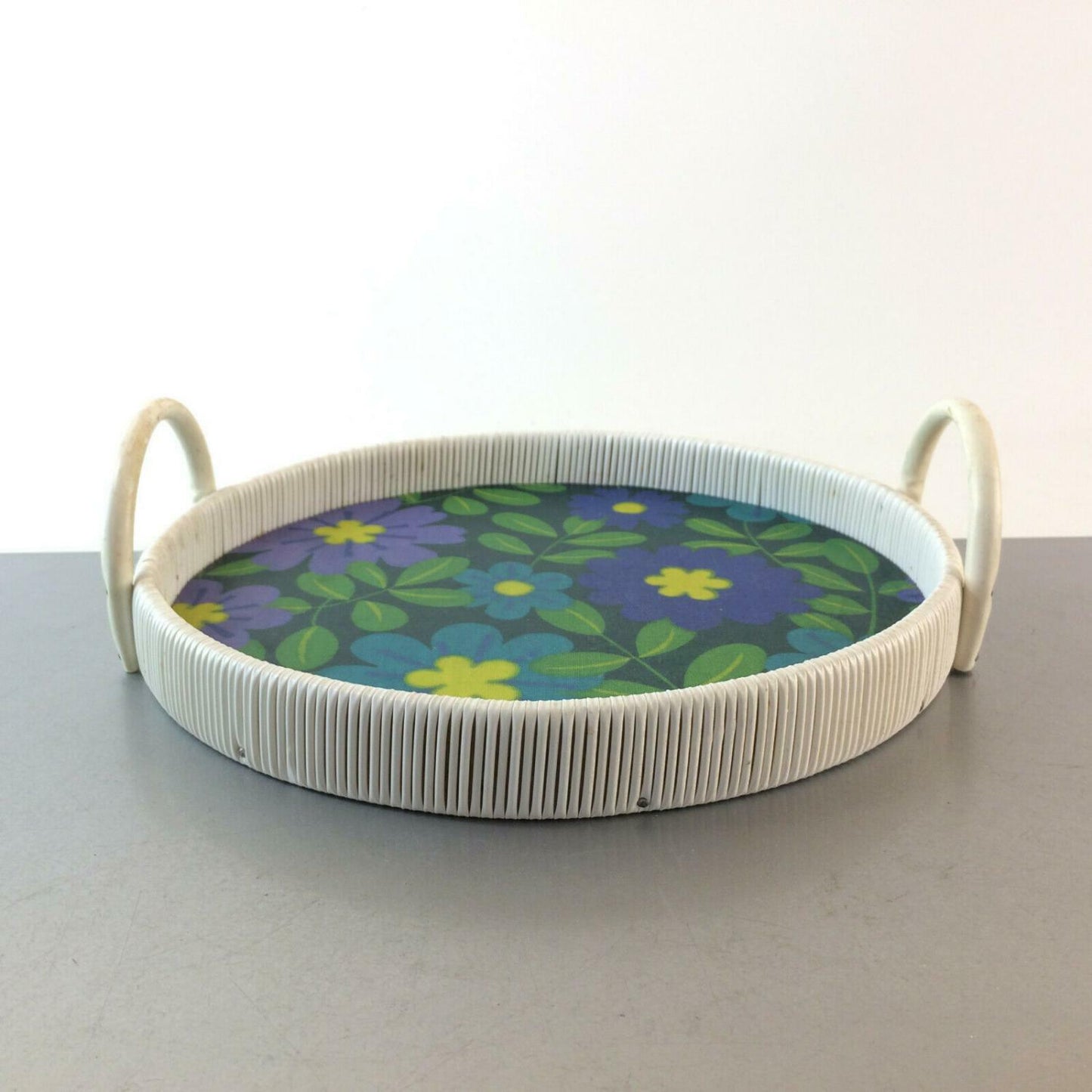 Tablett ANRICHTE 60er 70er D 25 cm Vintage Blumen