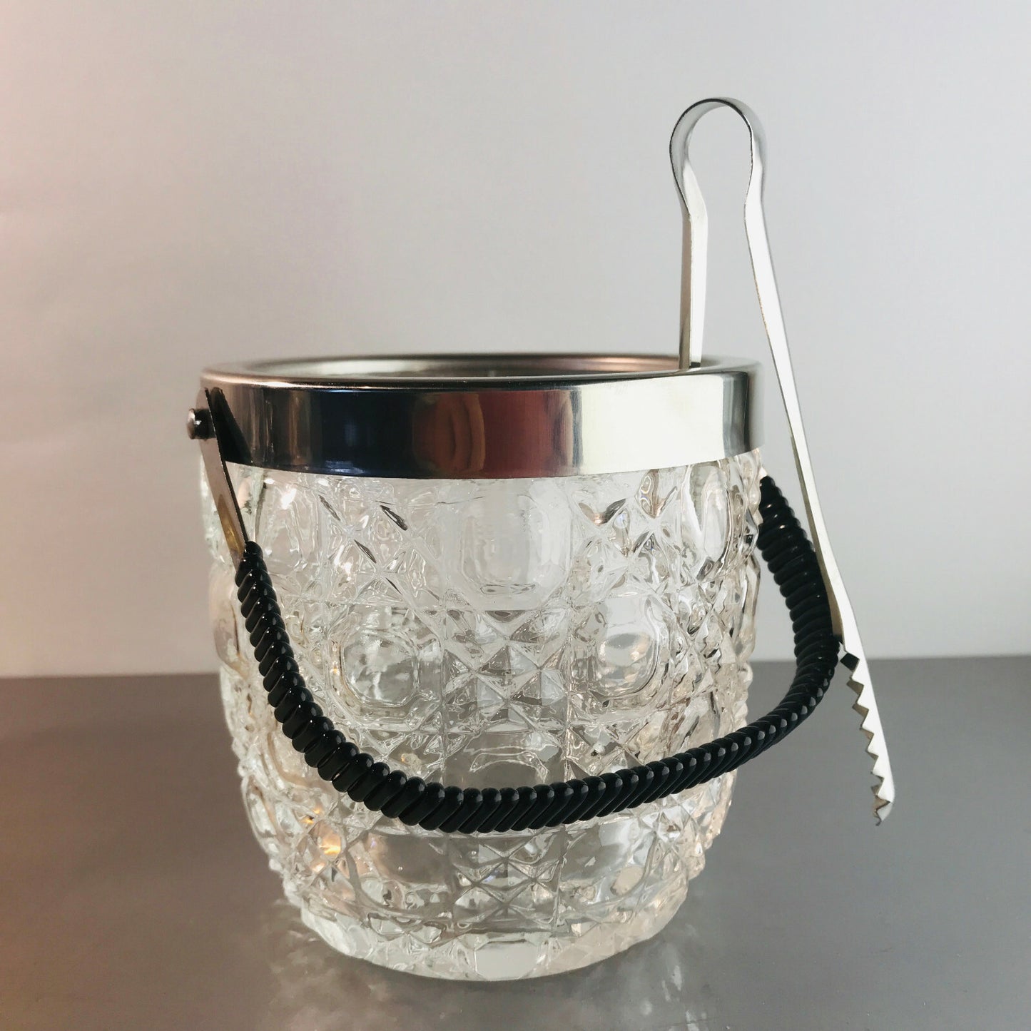 Eiswürfeleimer Eiseimer GLAS geschliffen mit Edelstahl Halter 12,3 cm
