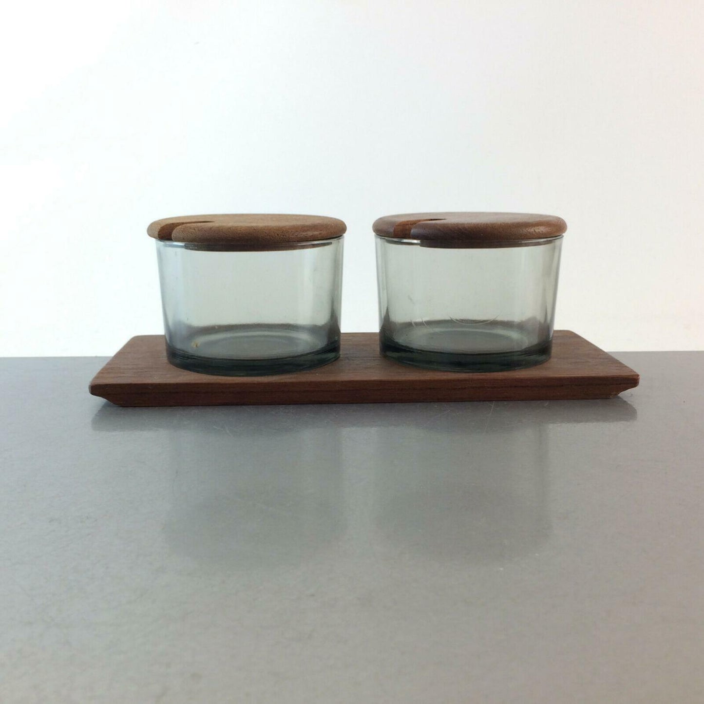 MID CENTURY Holzschale Schale Teak Holz 50er 60er Glas Dose Menagere
