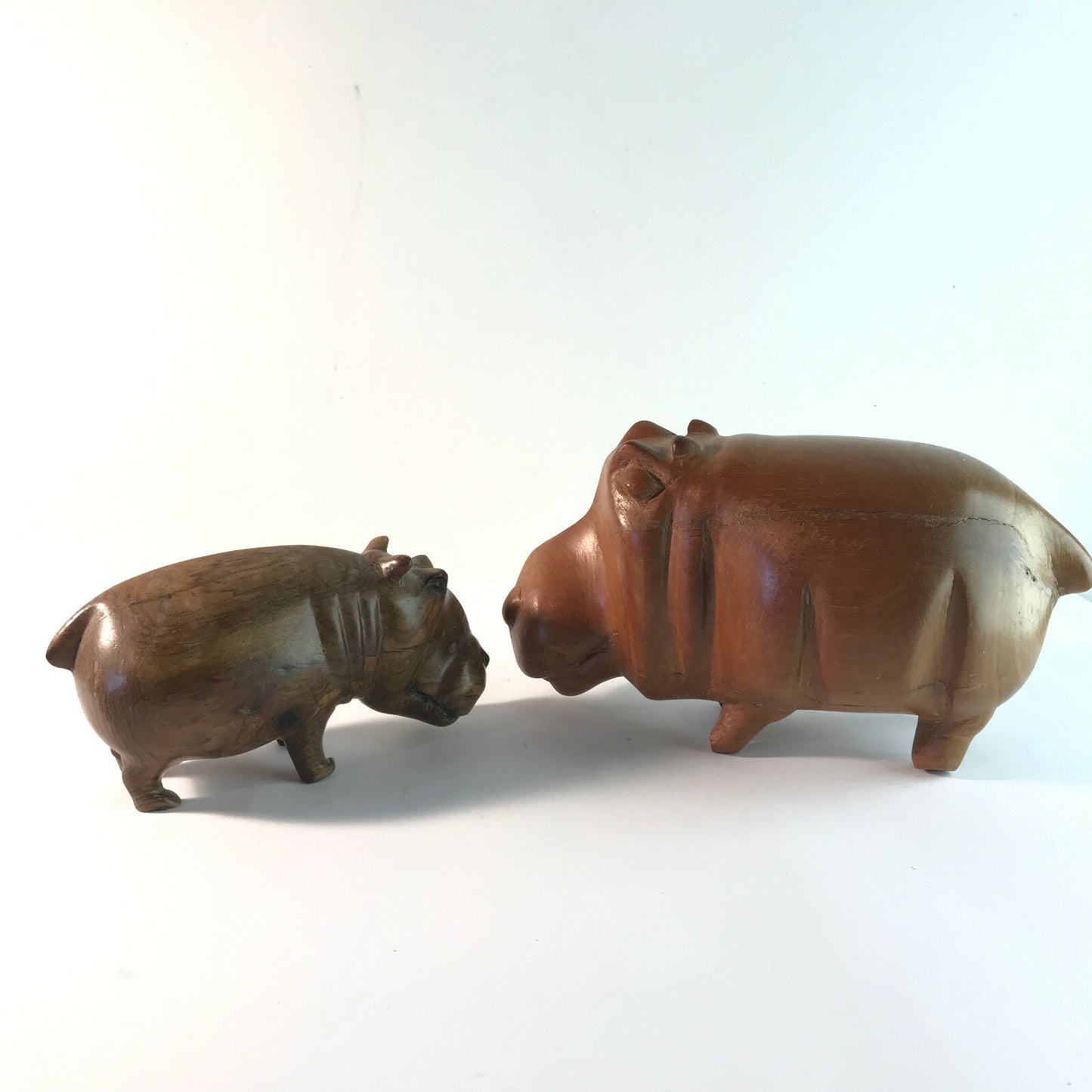 Nilpferd Mutter & Kind Flußpferd Figur Holz MID CENTURY 50er 60er