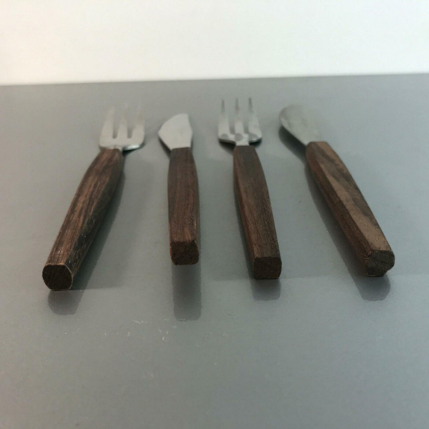 Holz Teak MID Century Gabeln Messer 2 Pers. Gabel Messer L 19 cm Besteck