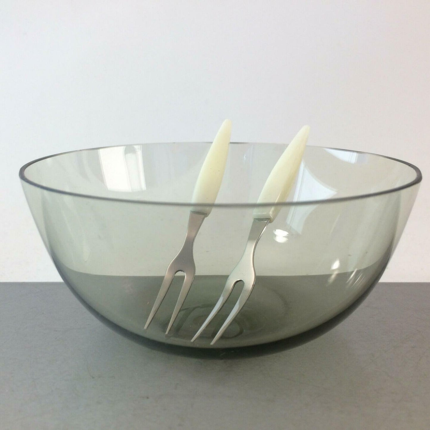 50er 60er Rauchglas Glas Schälchen Schalen MID CENTURY + Gabeln