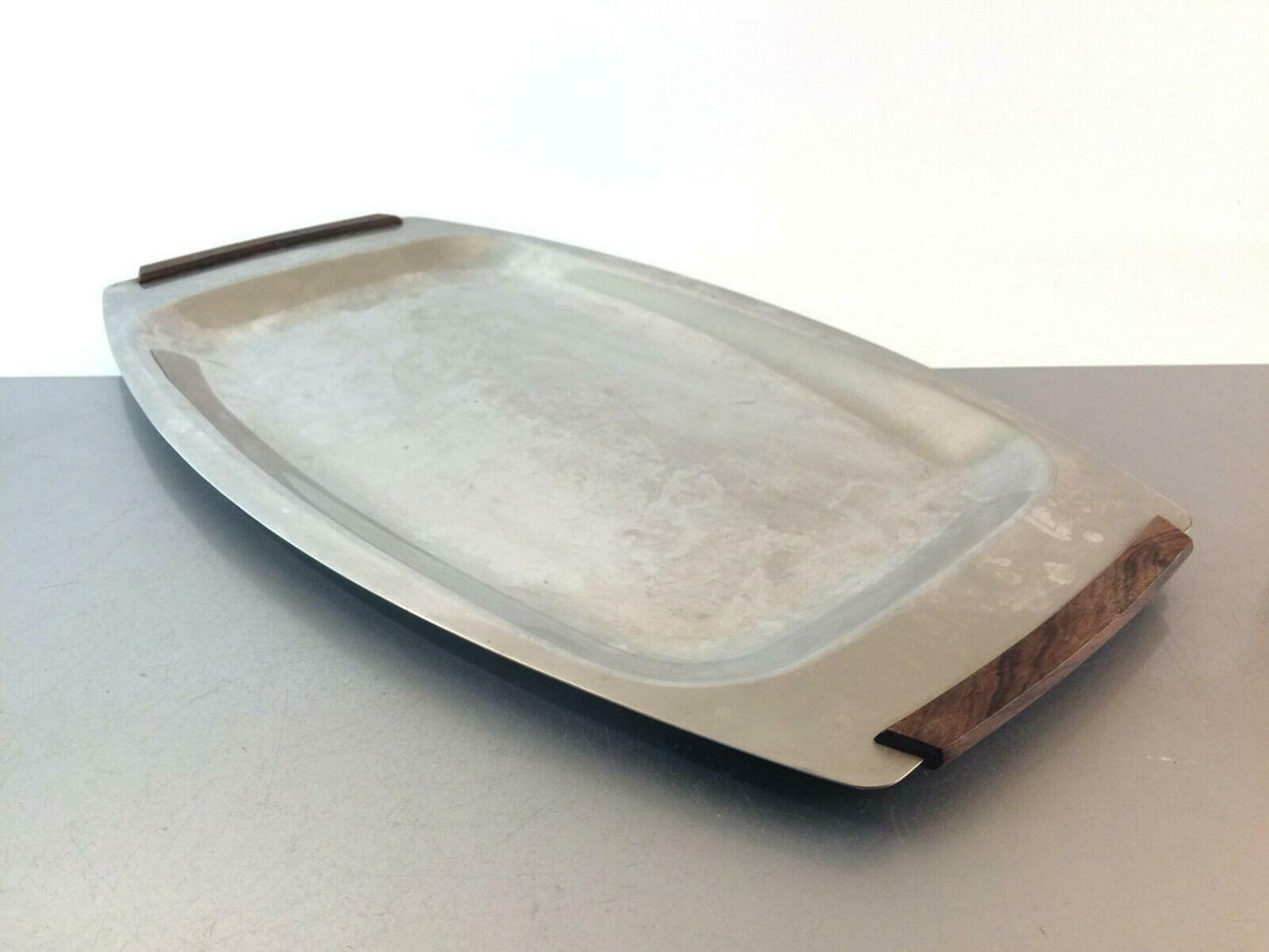 SPRING Swiss Schale Anrichte Platte Servierplatte Holz Edelstahl 47,5 cm