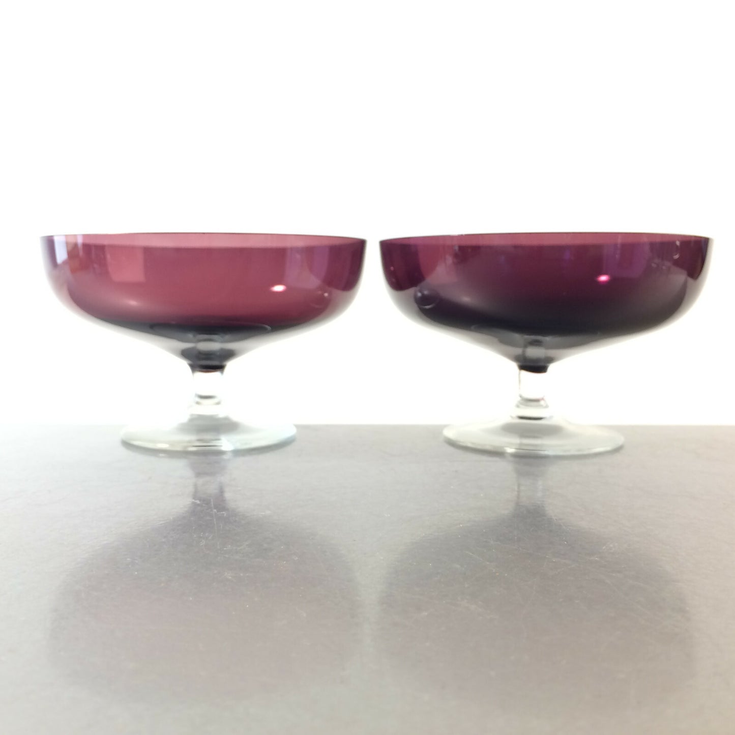 Glas Schälchen Schale lila Glas D 11 cm VINTAGE 50er 60er Century 2er Set
