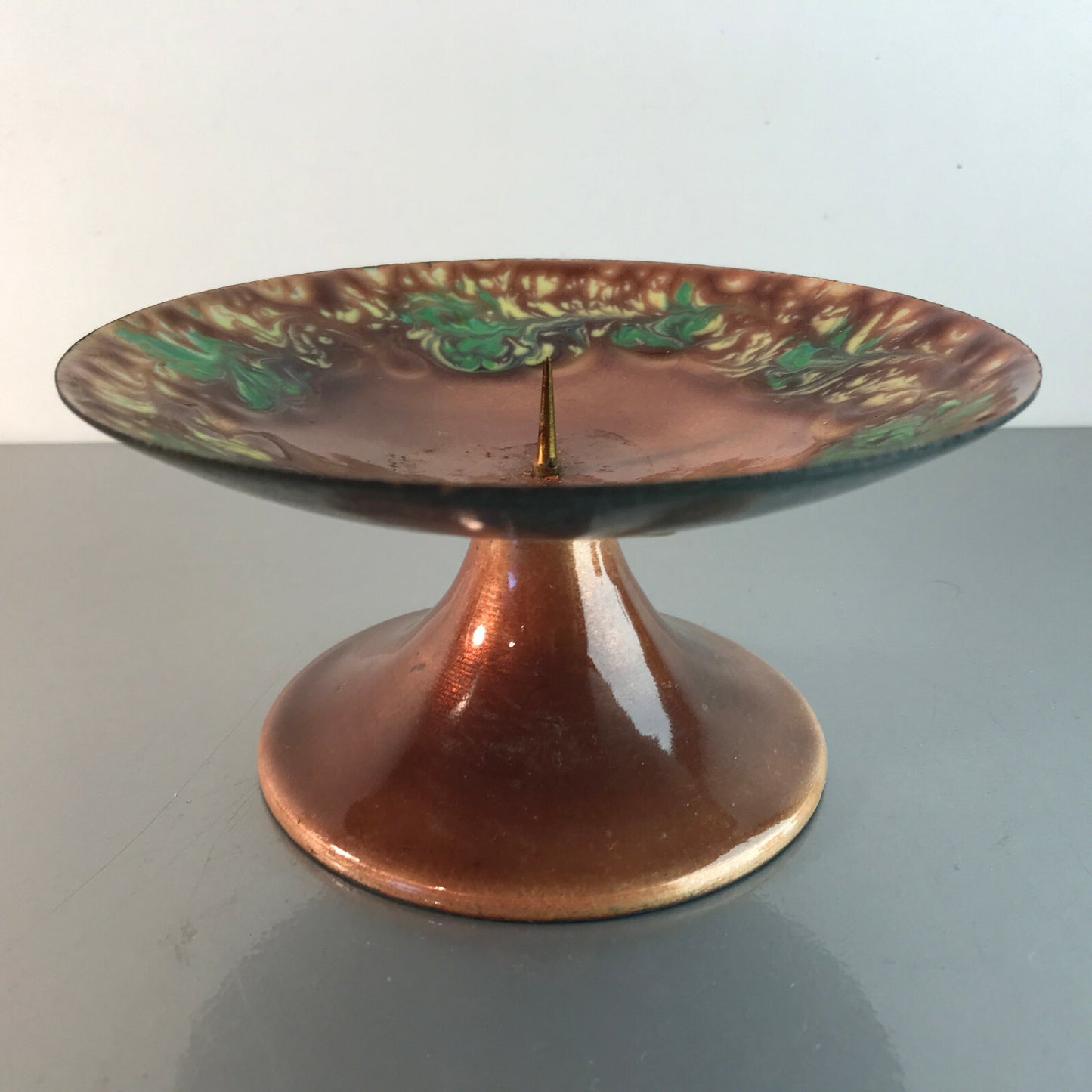 MID CENTURY Emaille Kerzenhalter Kerzenständer D 14,3 cm 50er Vintage