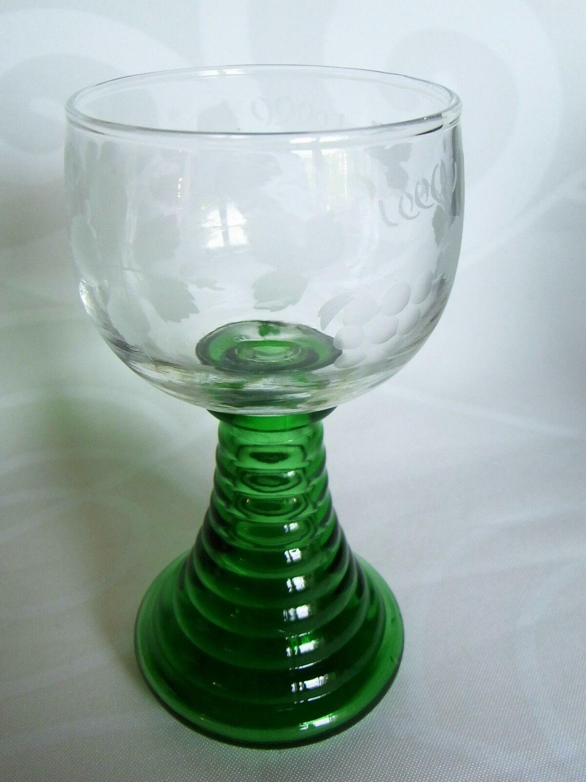 6er Set RÖMER Weinglas Gläser GRÜN Hohlfuß 0,1 Weinreben beschliffen 12,8