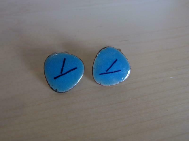 Alte MANSCHETTEN Manschettenknöpfe Kupfer Emaille türkis blau Y Zeichen