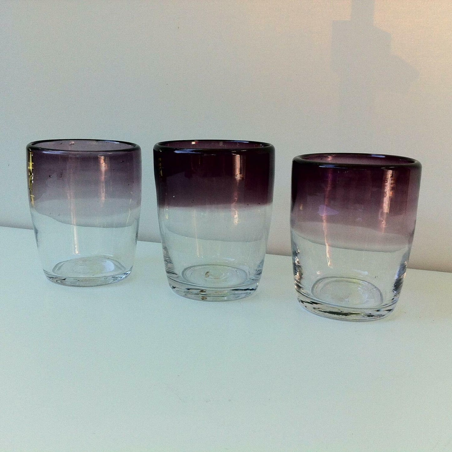 3er Set Gläser Wasserglas Glas Unikate violett lila H ca. 10 cm