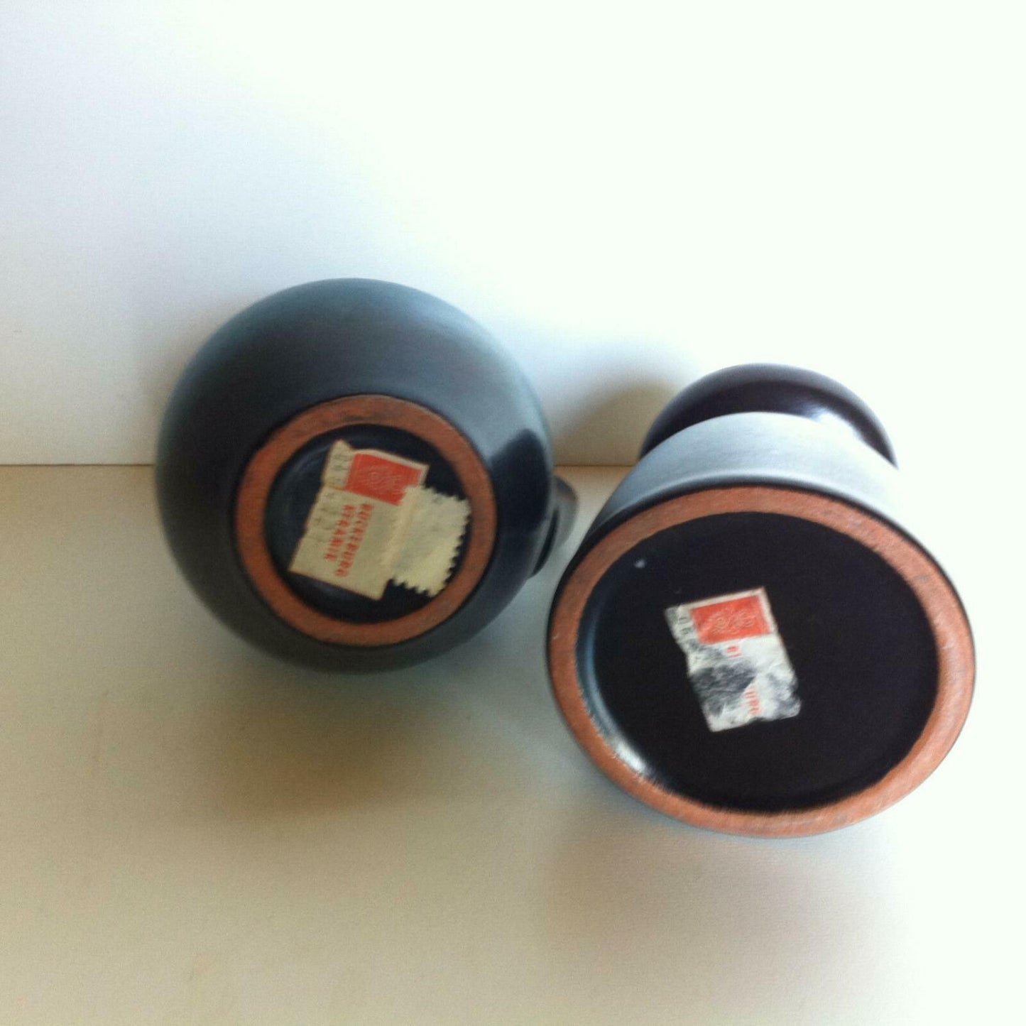 BÜCKEBURG Keramik Vasen blau Väschen H 7,5 / 9,5 cm 60er gelabelt Vase