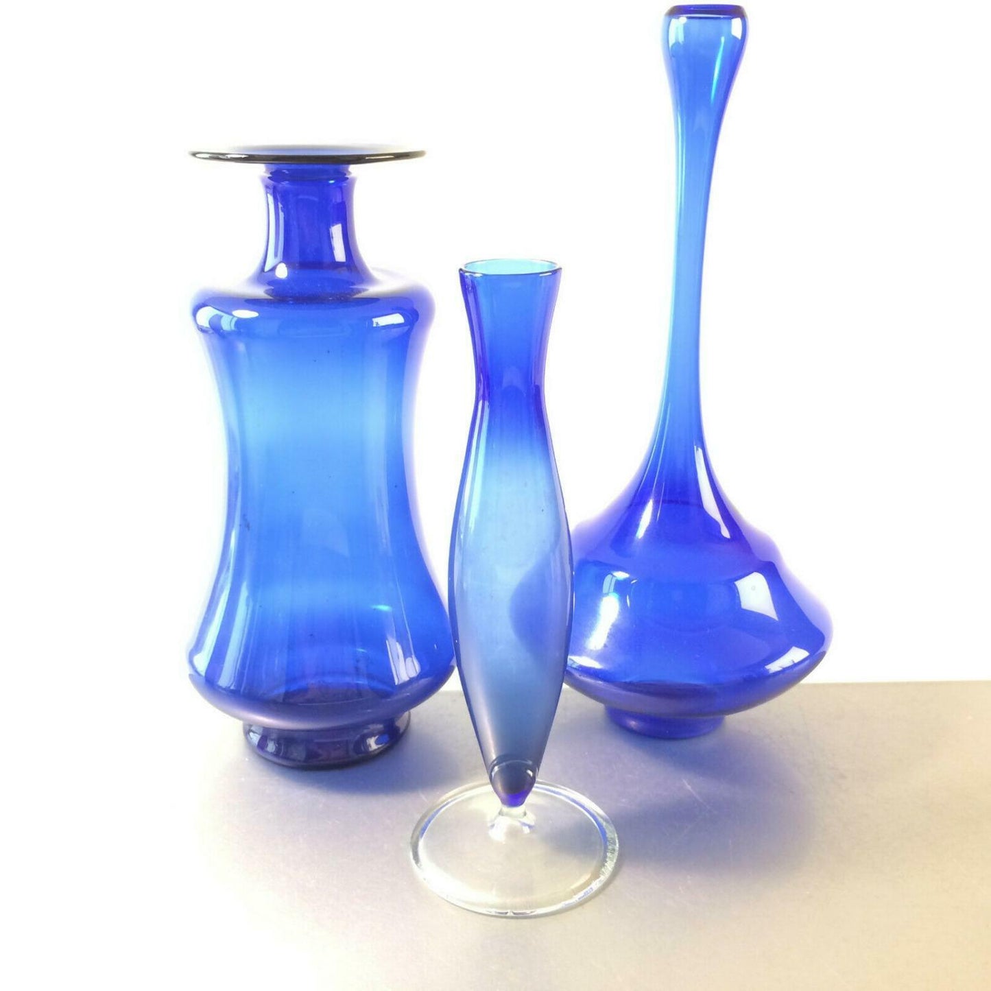 Lauscher VINTAGE Glas Vase blau 70er 60er 17 / 20,5 cm MID CENTURY