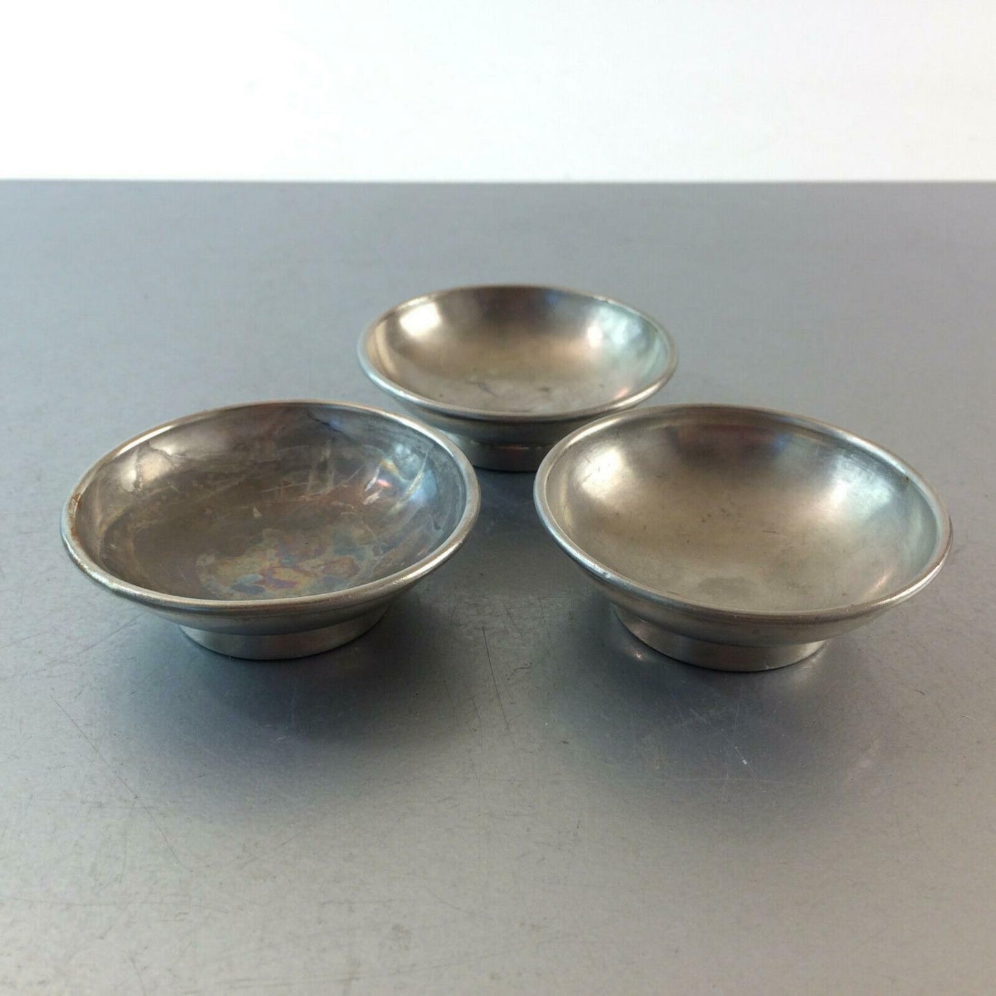 Schälchen 6,3 cm Metall silber Set Vintage 50er 60er (punziert) Schale