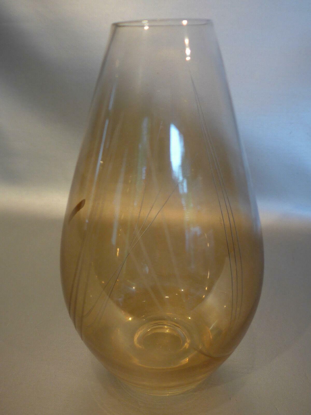 MARIAN WEISS Glas Vase 50er 60er GLASVASE beschliffen gelb braun H 16,3 cm