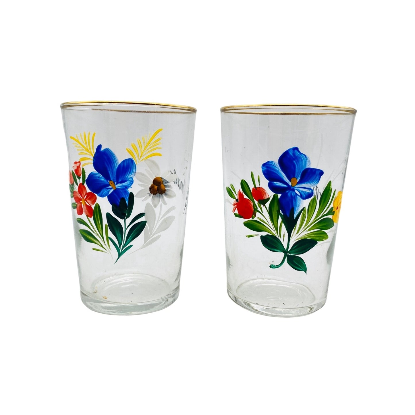 Vintage Schnapsgläser 50er 60er MID CENTURY Glas 8,5 cm bemalt Blumen Schnals