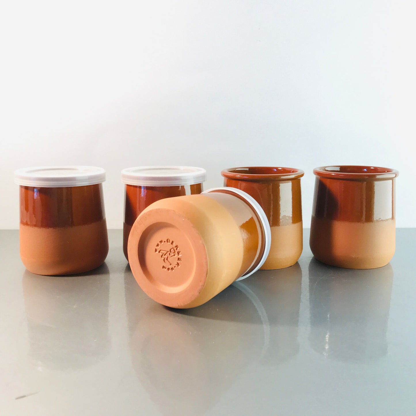 5 x TONKERAMIK Keramikdosen Deckeldosen Ton Keramik glasiert 7,8 cm