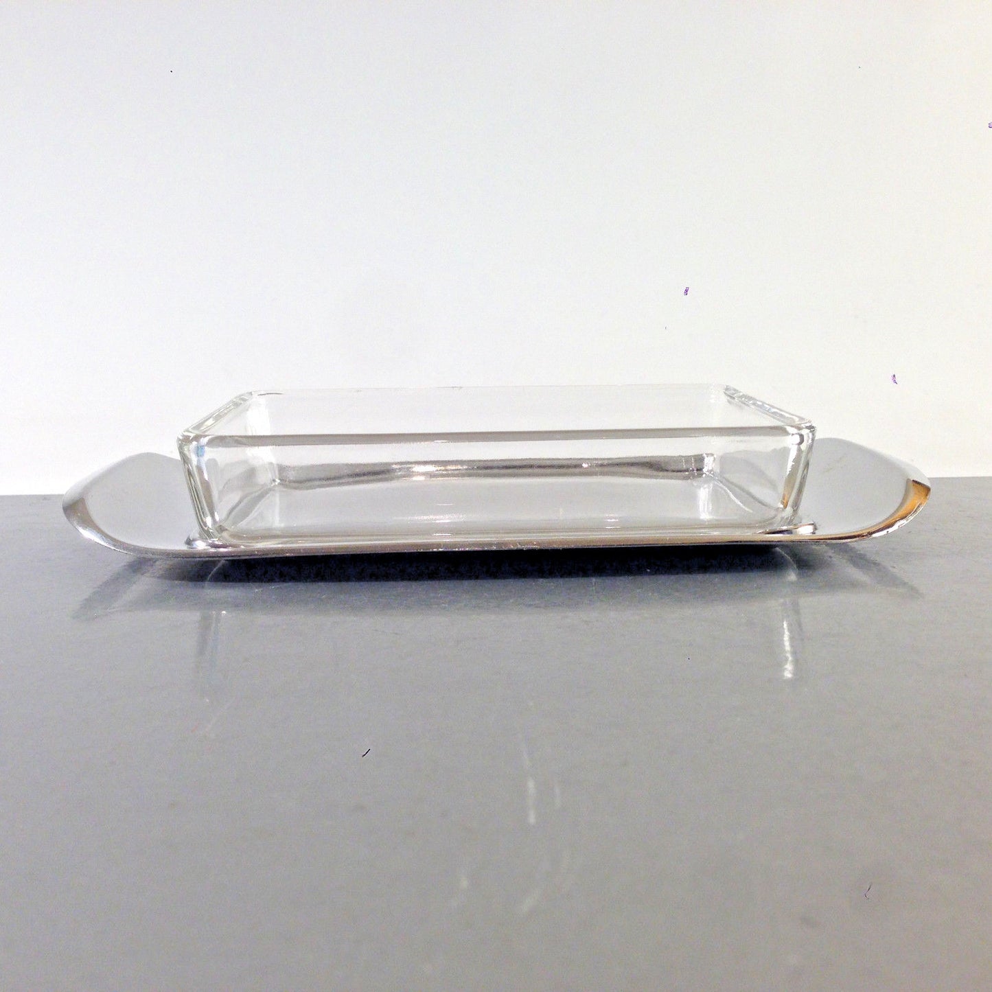 QUIST Tablett Edelstahl Glasschälchen Schale Glas Vintage 60er