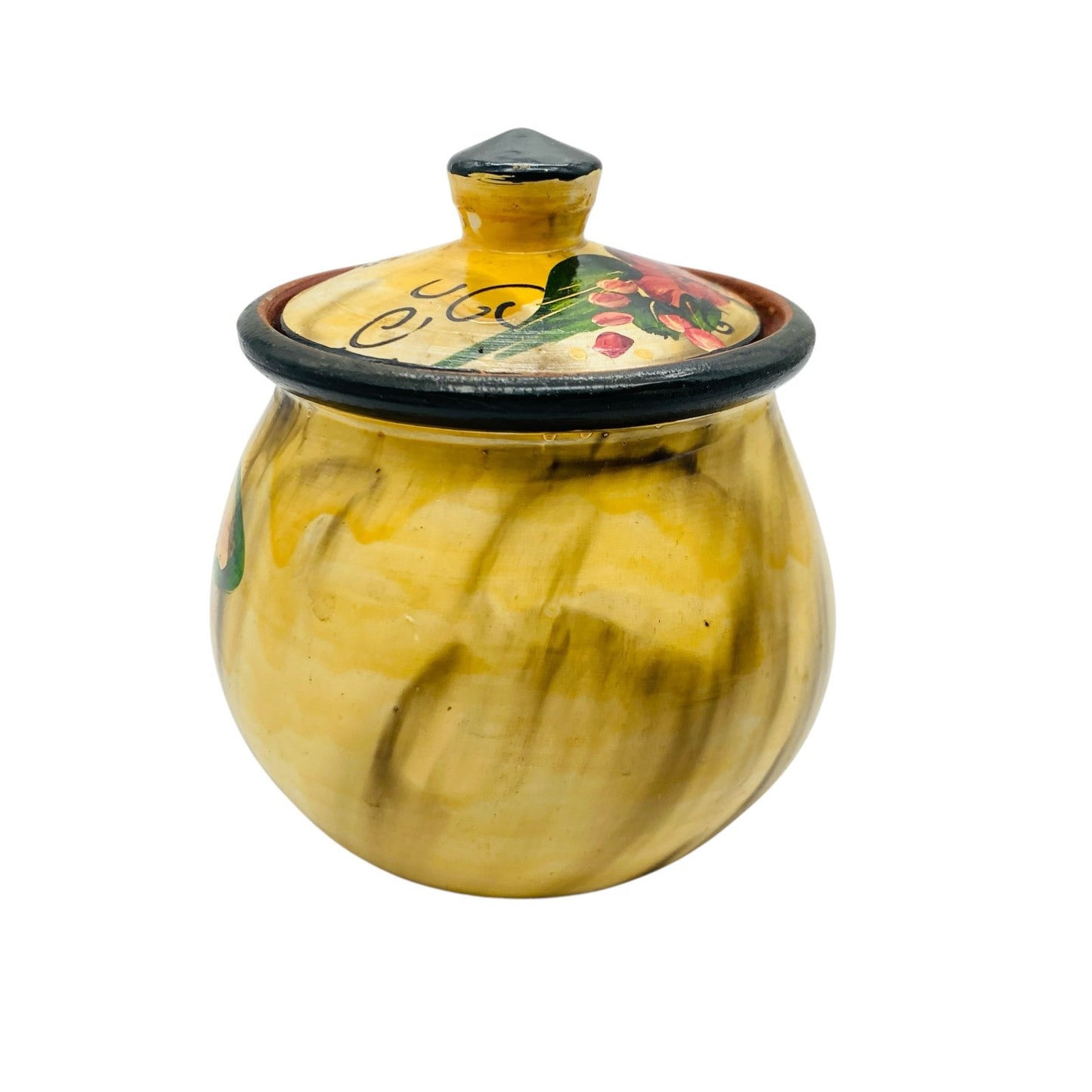 Alte Dose Keramik Deckeldose H 12 cm Keramikdose & Deckel bemalt mit Blumen
