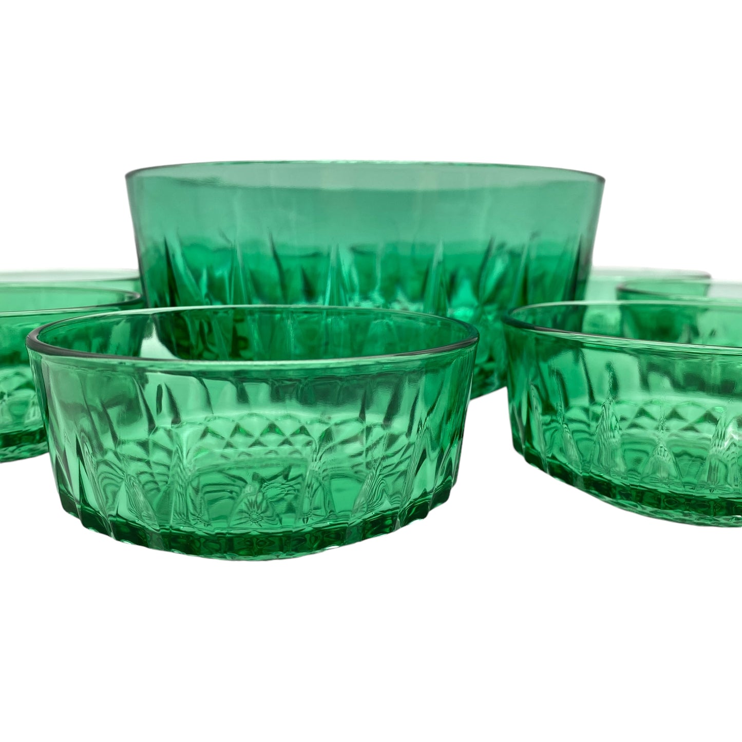 Arcoroc Glas Schüssel Set Schalen Frankreich grün Pressglas 70er 80er Jahre