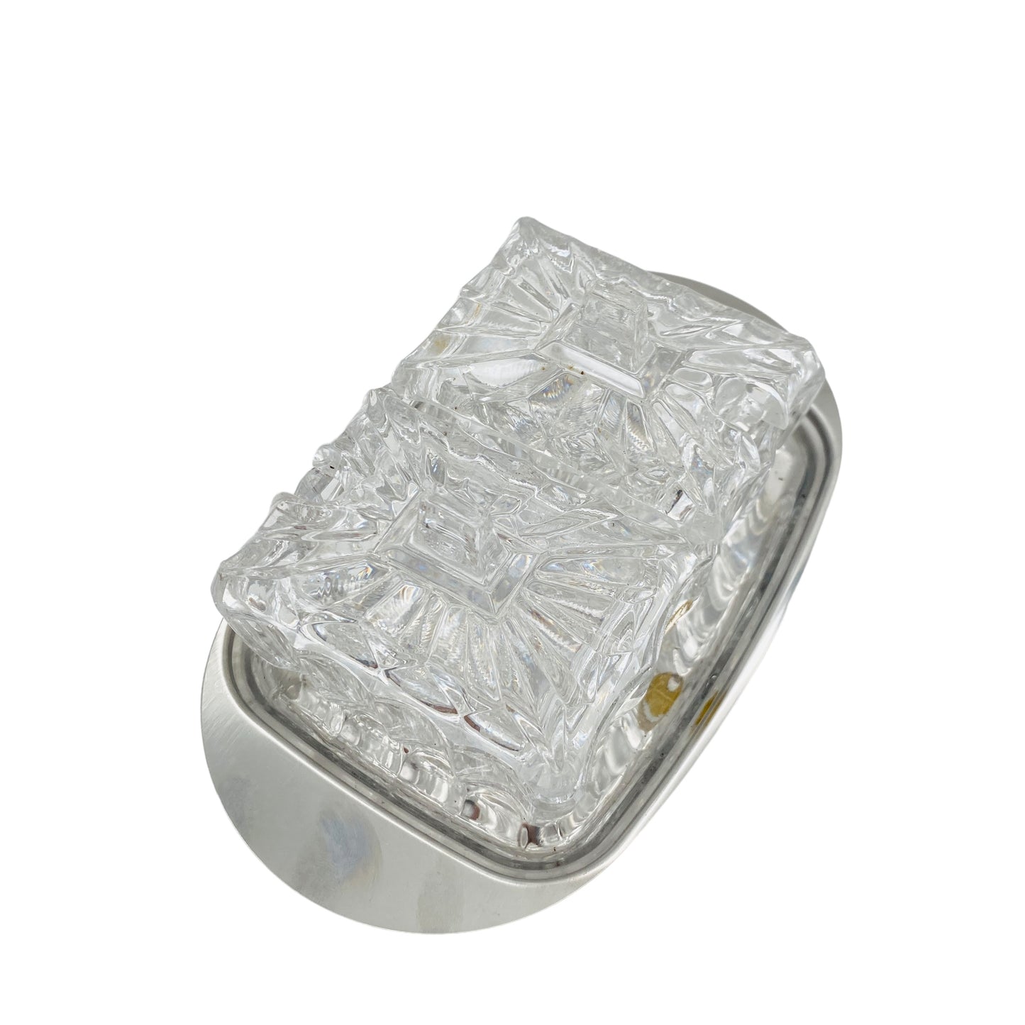 BMF Bleikristall Schale Etagere auf Edelstahl Tablett 60er 70er Jahre