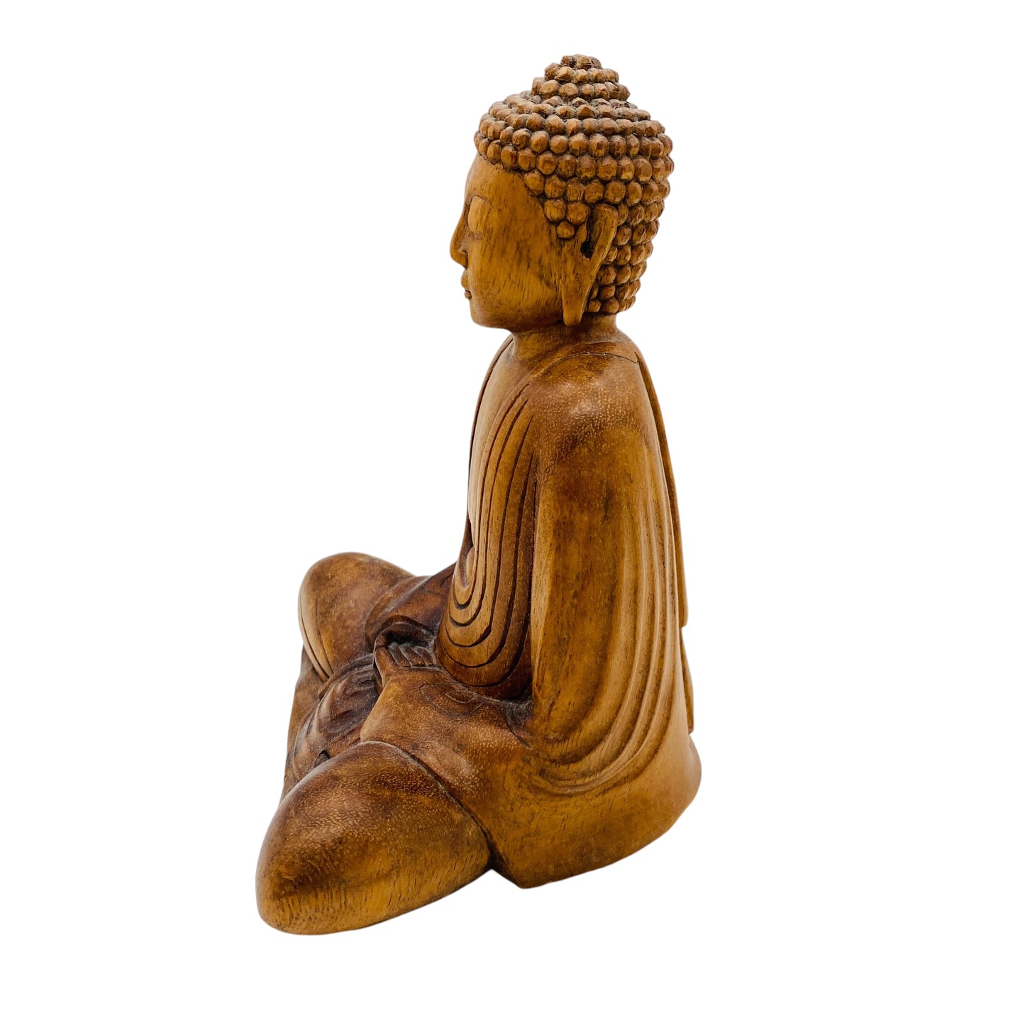 Buddha Figur braun Holz H 21,5 cm geschnitzt handgefertigt Vintage 70er Jahre