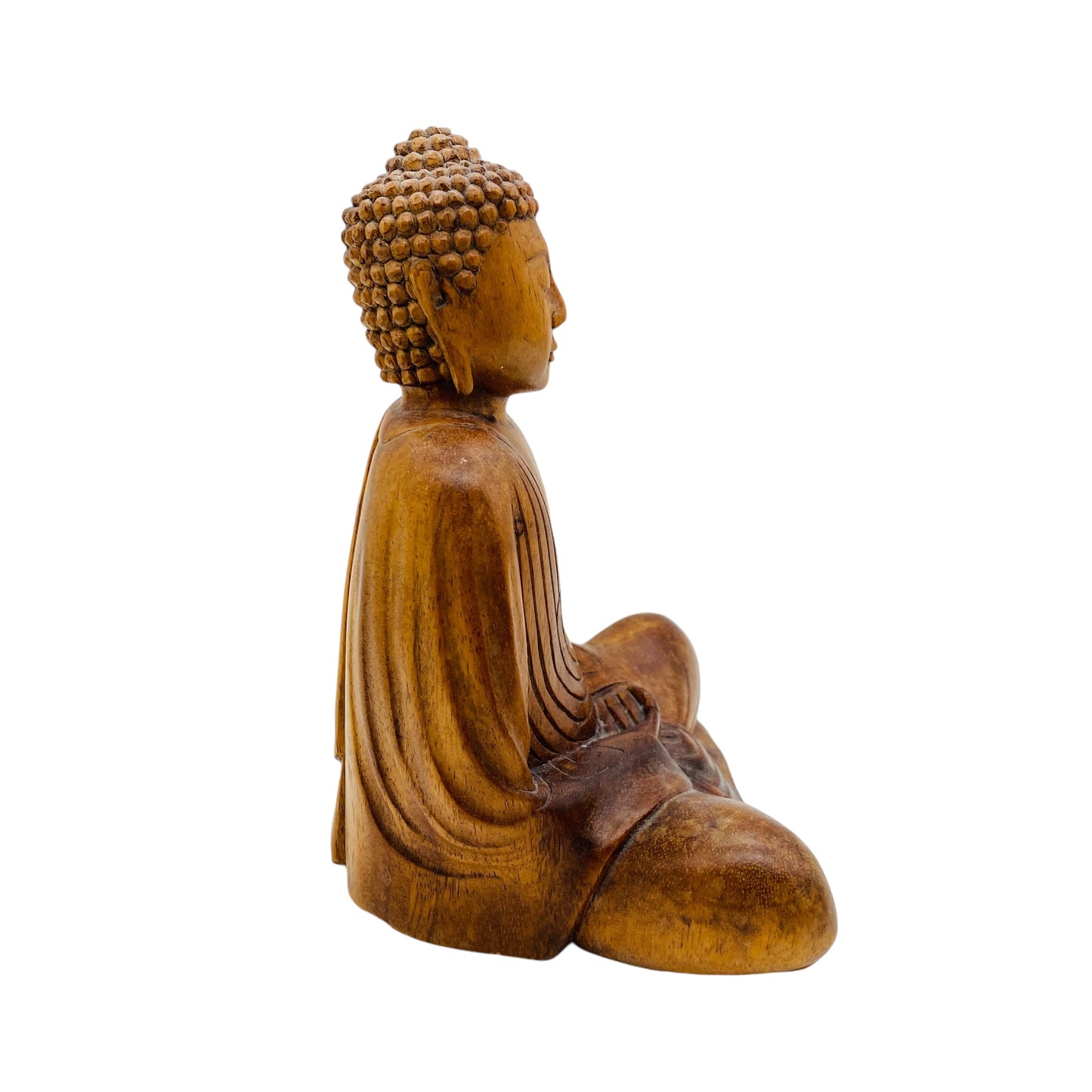 Buddha Figur braun Holz H 21,5 cm geschnitzt handgefertigt Vintage 70er Jahre
