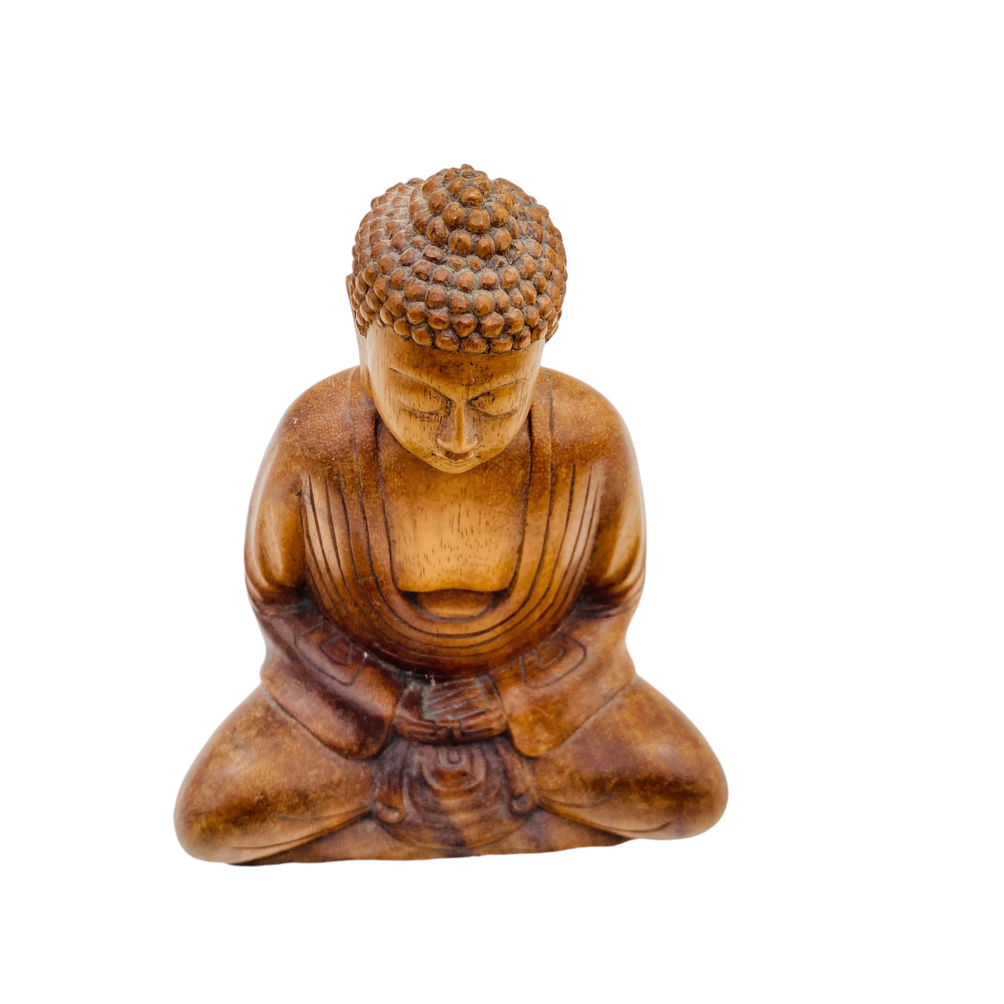 Buddha Figur braun Holz H 21,5 cm geschnitzt handgefertigt Vintage 70er Jahre