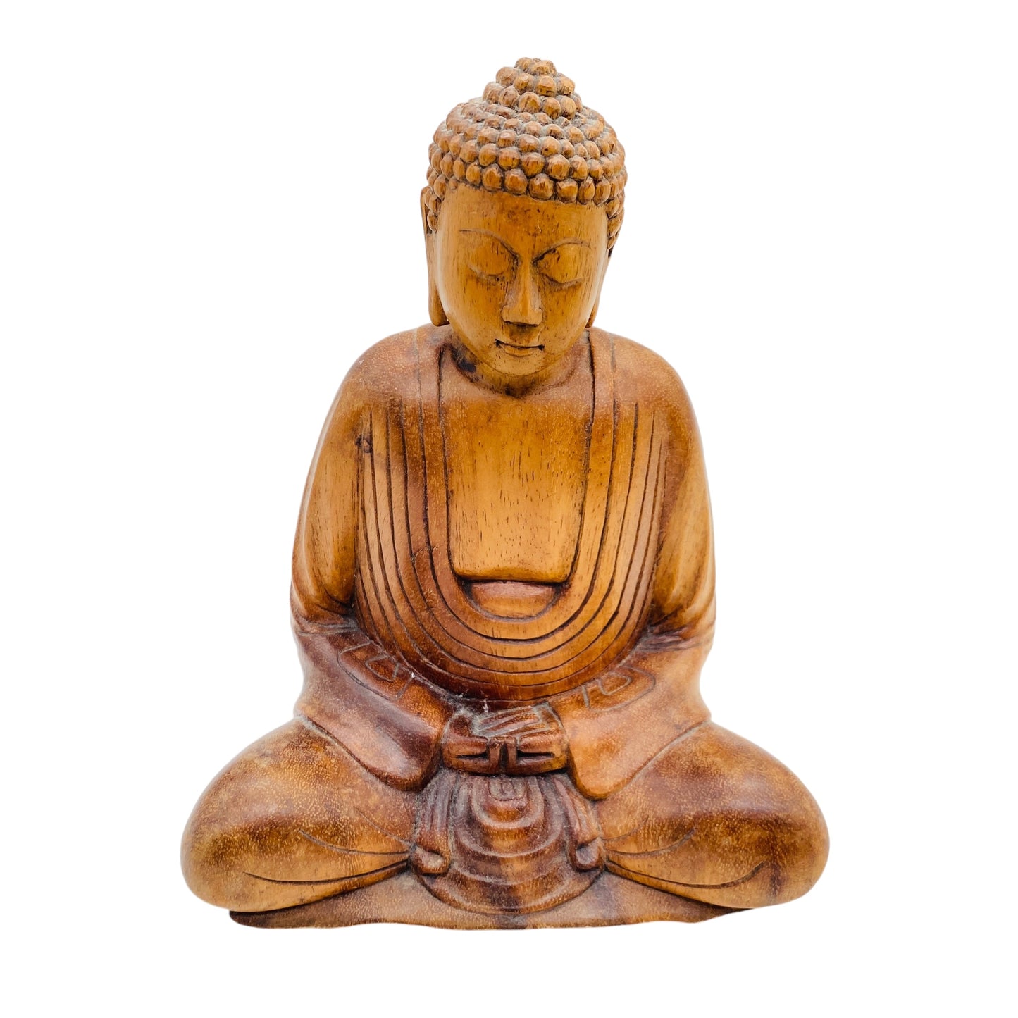 Buddha Figur braun Holz H 21,5 cm geschnitzt handgefertigt Vintage 70er Jahre