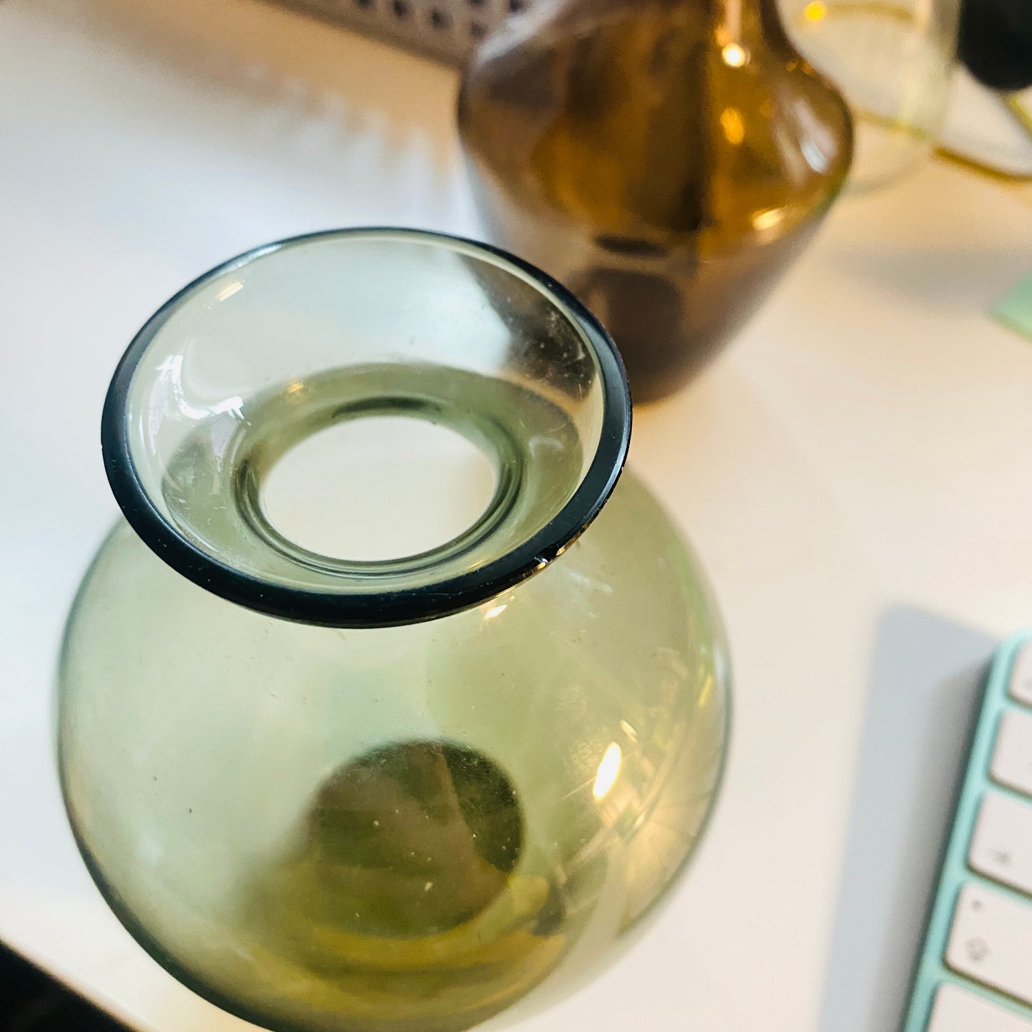 Vasen Sammlung Rauchglas braun blau 50er 60er Mid Century Glas Dekoration