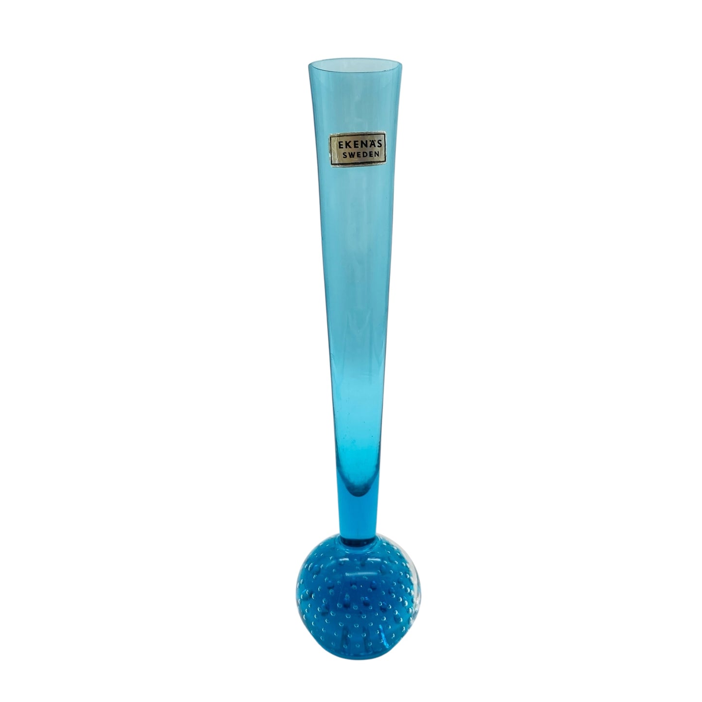 EKENÄS Vase blau Luftblasen Einschlüsse 60er 70er Jahre Glas Schweden