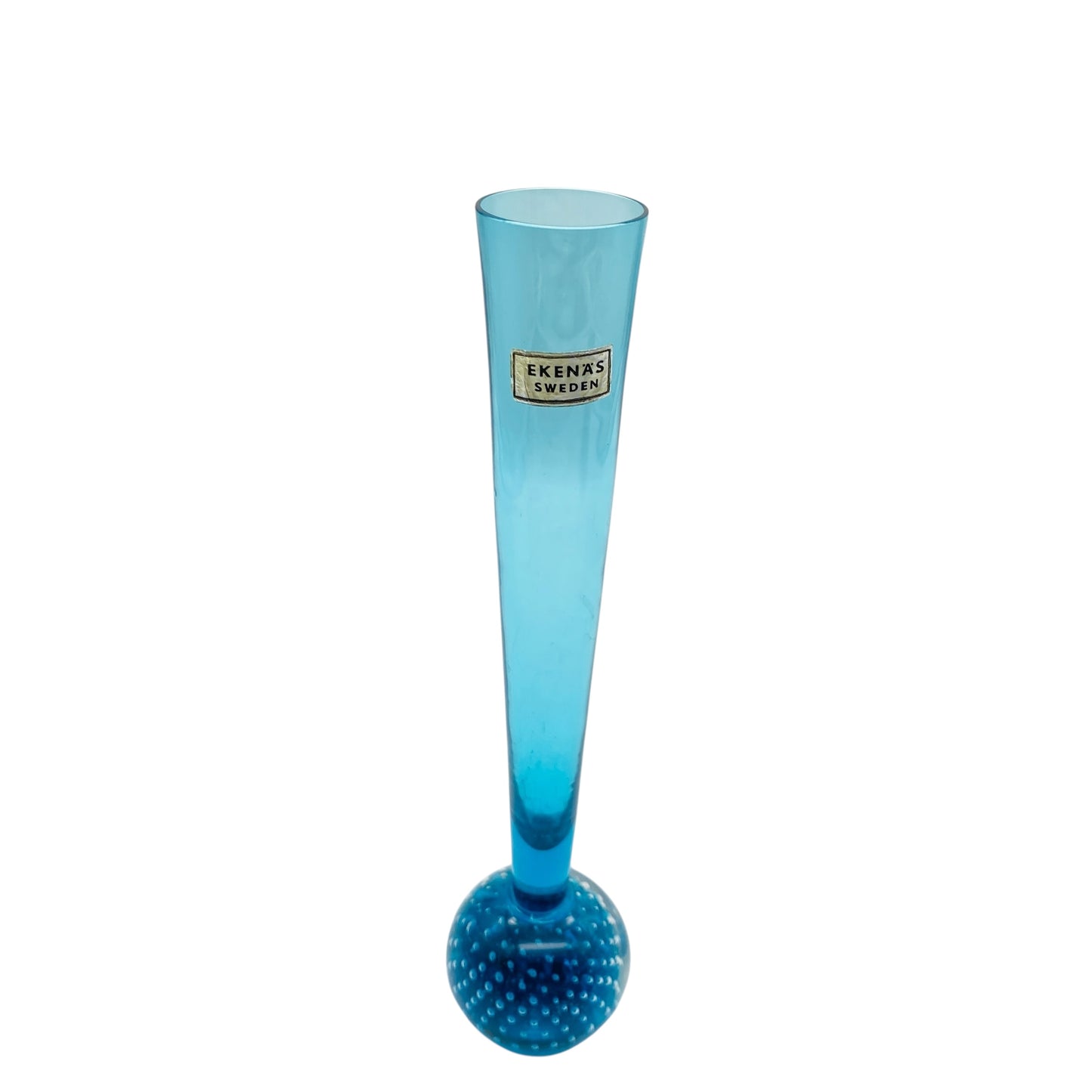 EKENÄS Vase blau Luftblasen Einschlüsse 60er 70er Jahre Glas Schweden