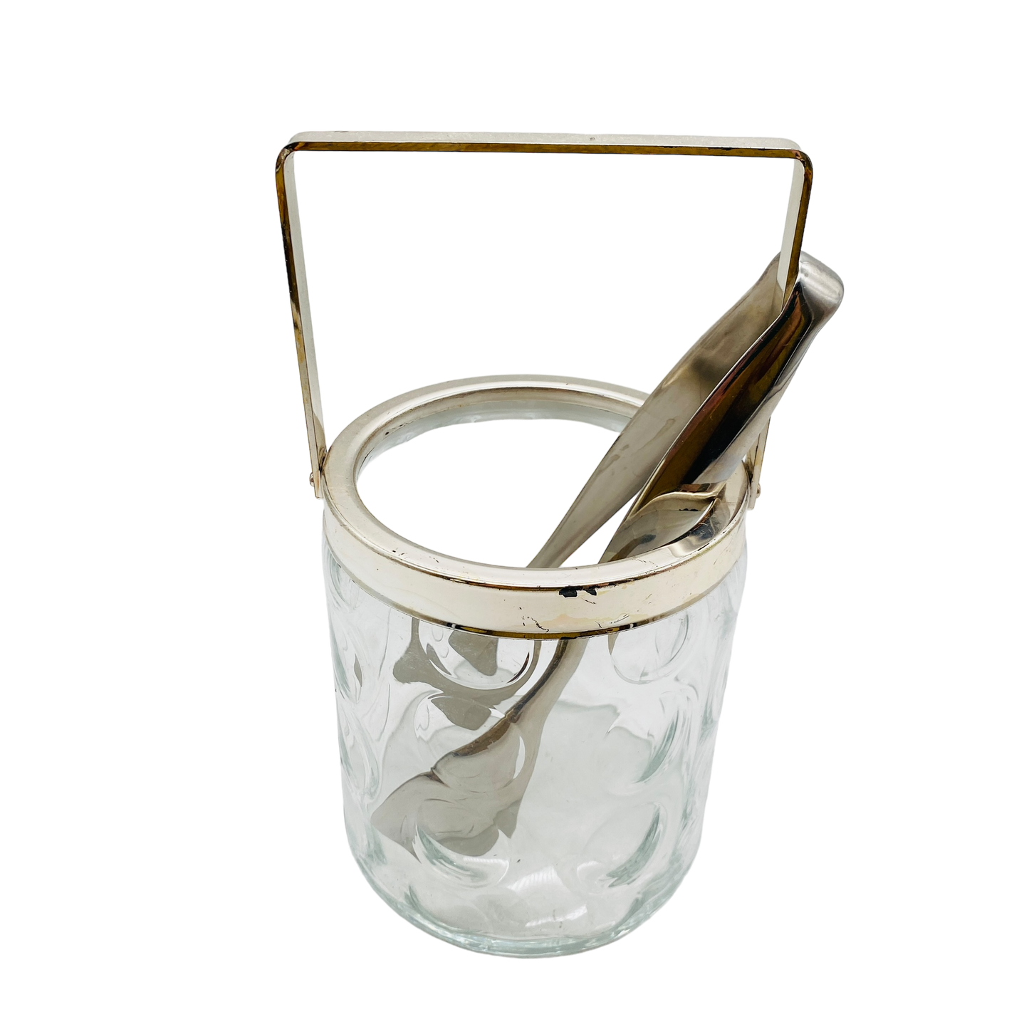 Eiseimer Glas Linsenschliff Optik 70er mit Eiswürfelzange Vintage Bar