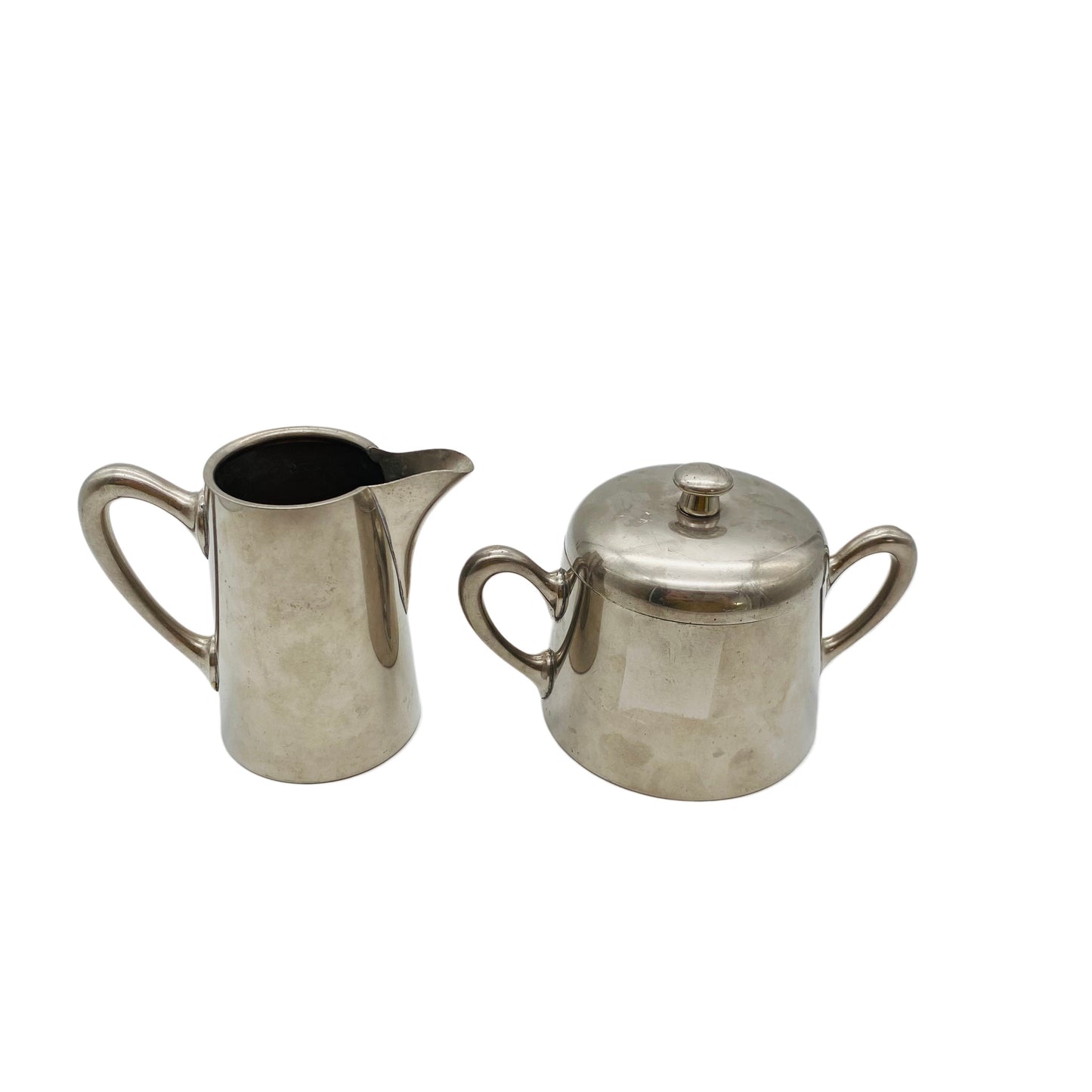 F. W. & J. Fleitmann Zuckerdose und Milchkännchen 10% Nickel Metall Art Deco 40er Jahre