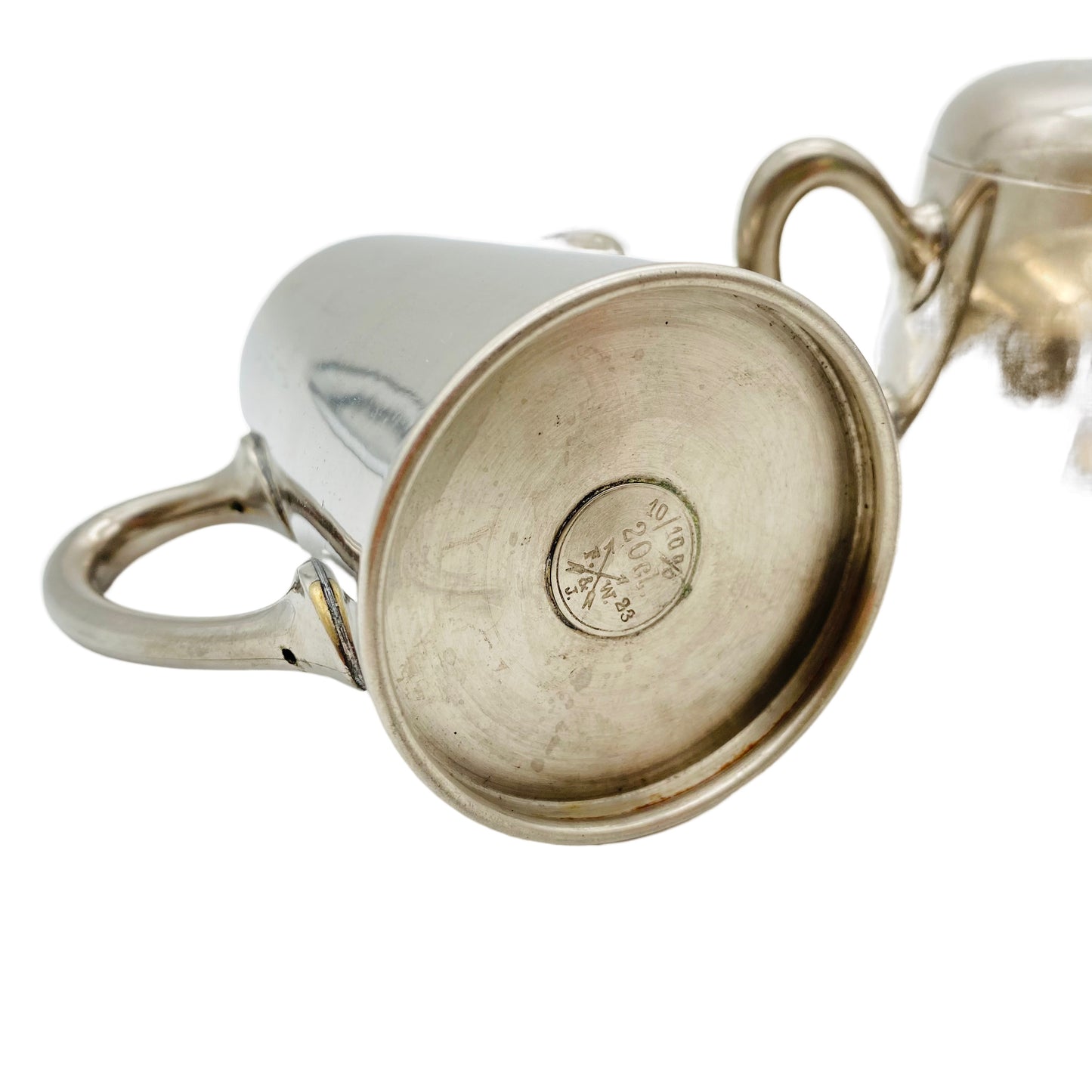 F. W. & J. Fleitmann Zuckerdose und Milchkännchen 10% Nickel Metall Art Deco 40er Jahre