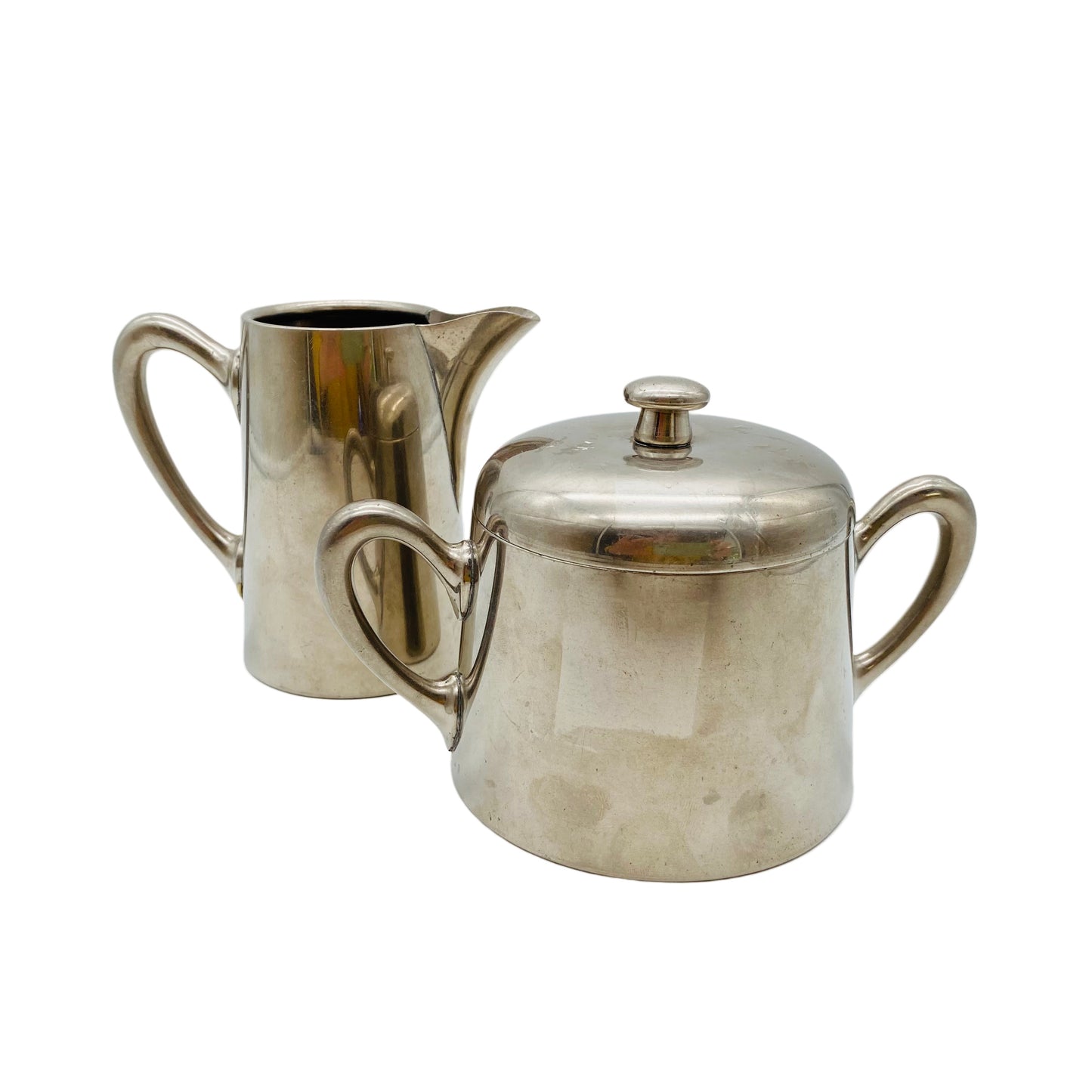 F. W. & J. Fleitmann Zuckerdose und Milchkännchen 10% Nickel Metall Art Deco 40er Jahre