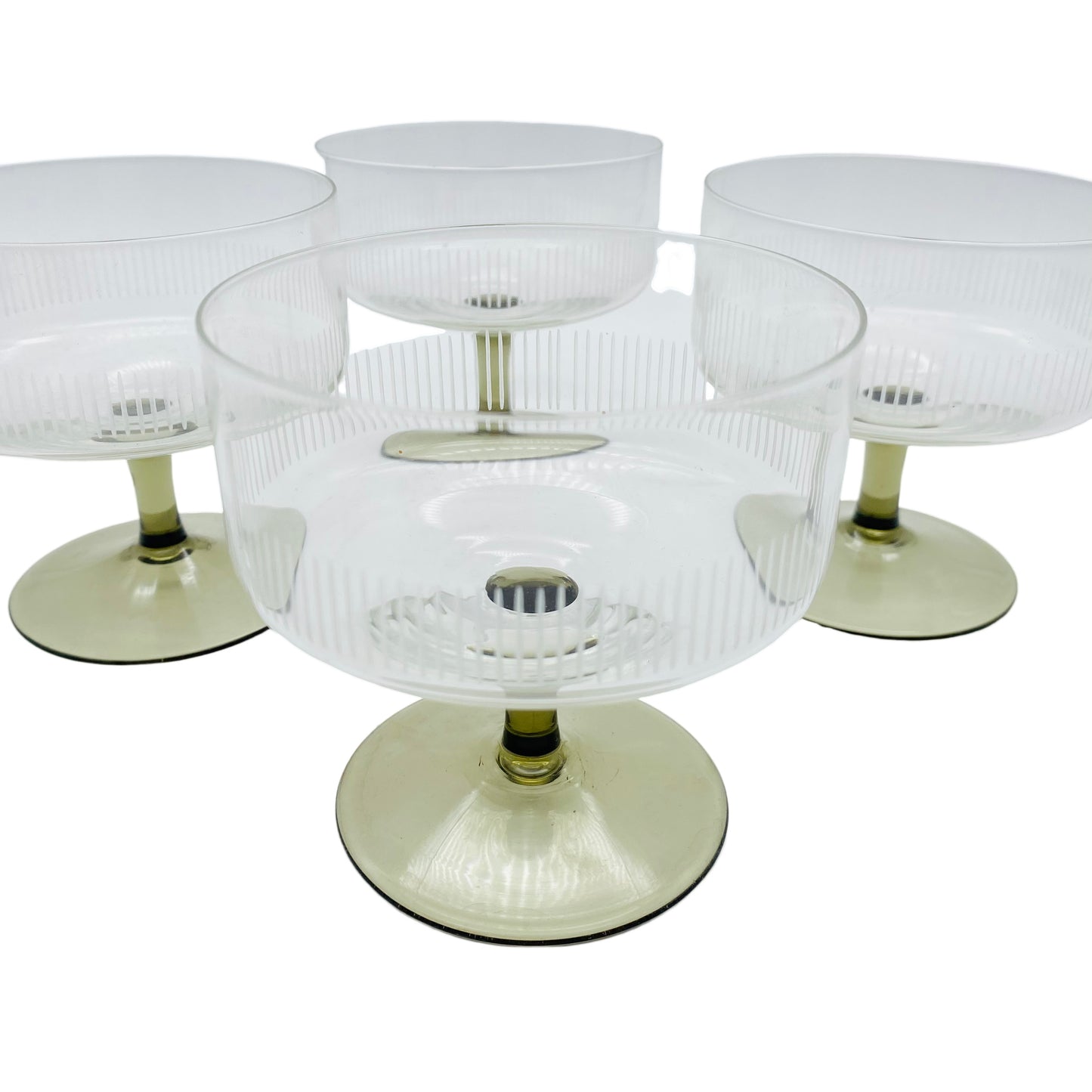 FRIEDRICH Glas Sektschalen Rauchglas Sektgläser 60er Jahre Mid Century Schliff