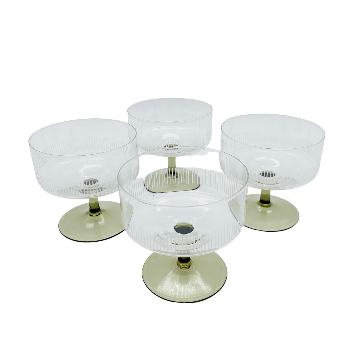 FRIEDRICH Glas Sektschalen Rauchglas Sektgläser 60er Jahre Mid Century Schliff