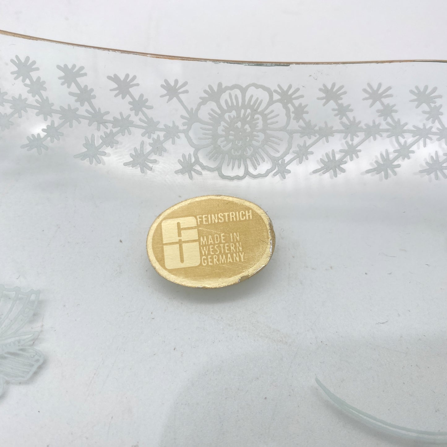 Feinstrich Schale Glas bemalt Nierenform weiß Mid Century 50er 60er Jahre