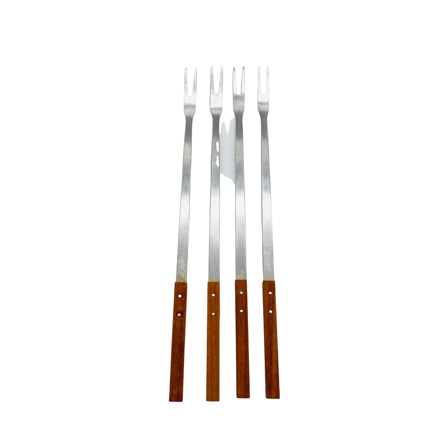 Fonduegabeln 4er Set Holz Edelstahl Vintage 60er 70er Mid Century Gabeln