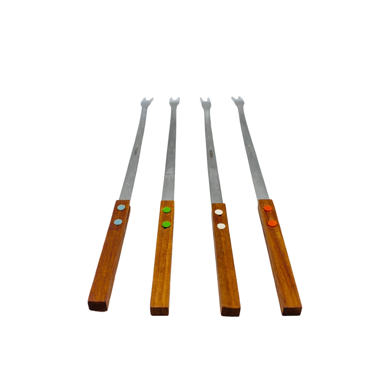 Fonduegabeln 4er Set Holz Edelstahl Vintage 60er 70er Mid Century Gabeln