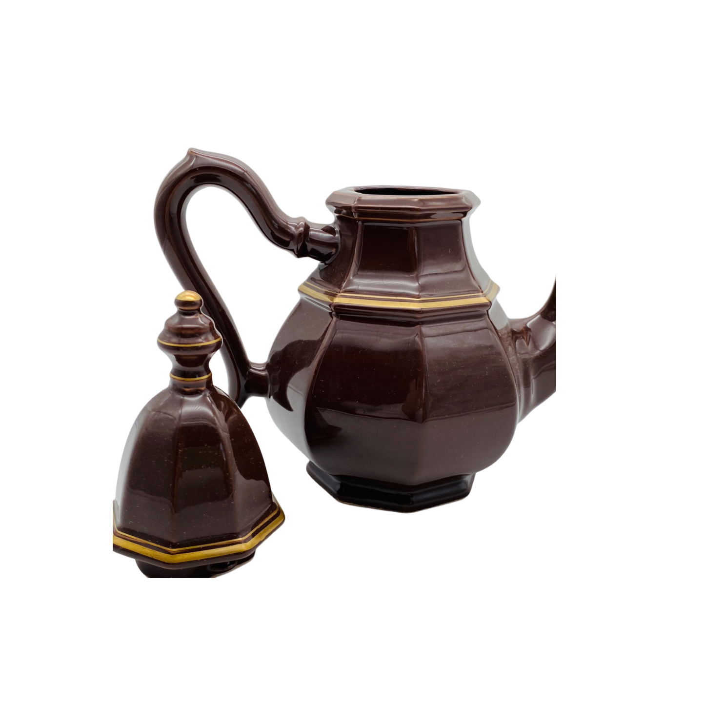 GALLO Leonardo Goldtopas Steingut Keramik Kanne Kaffeekanne Teekanne braun Goldrand