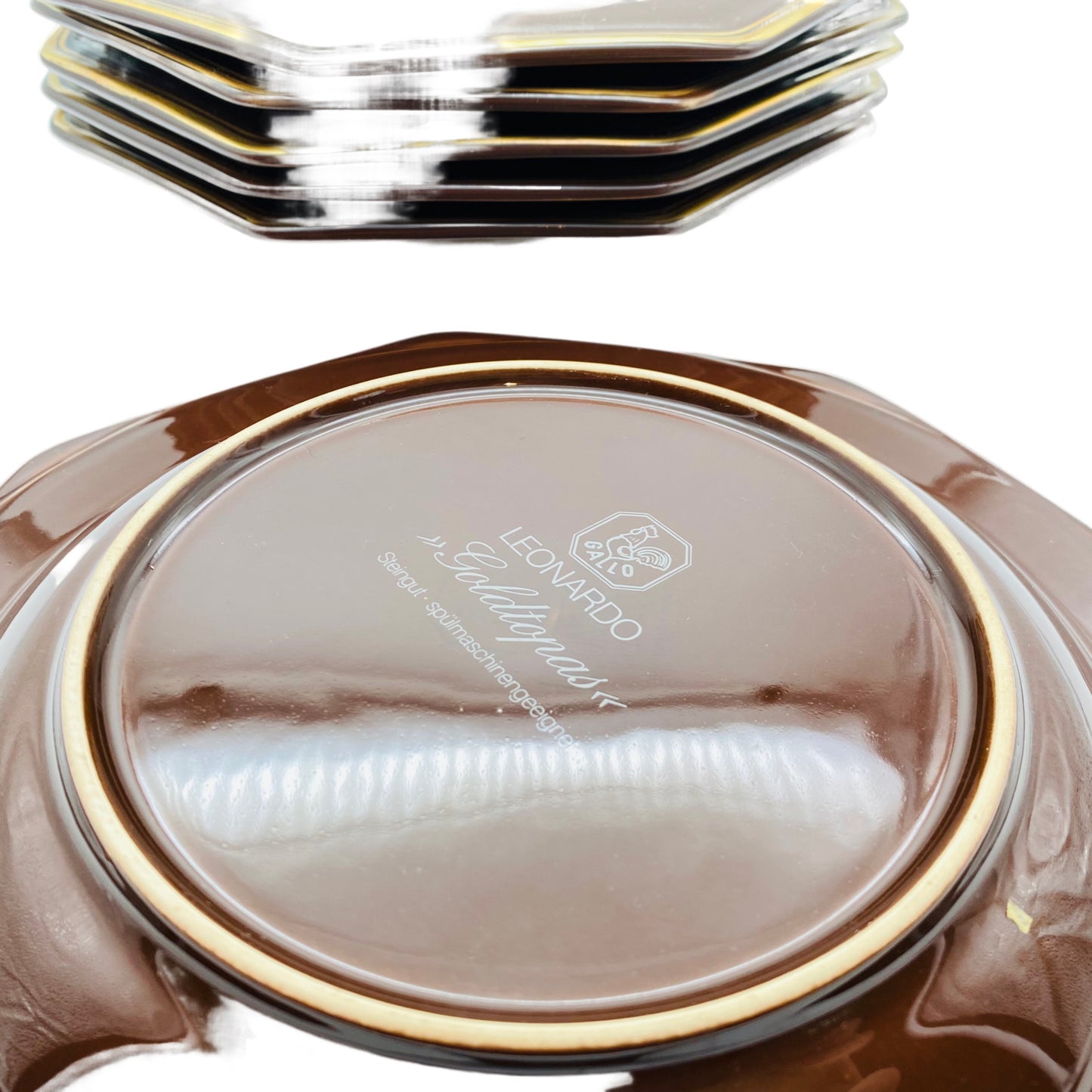 GALLO Leonardo Goldtopas Steingut Keramik Kuchenteller 6er Set braun Goldrand