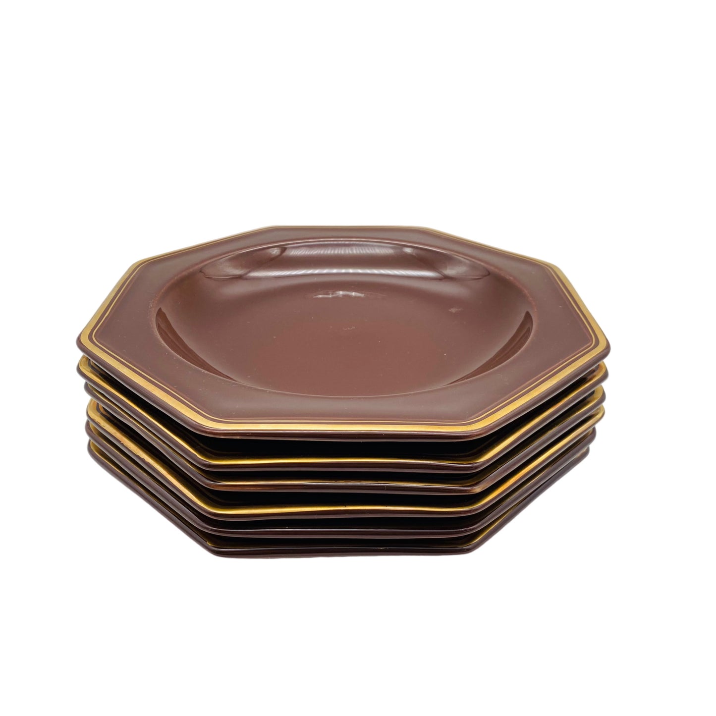GALLO Leonardo Goldtopas Steingut Keramik Suppenteller 6er Set braun Goldrand