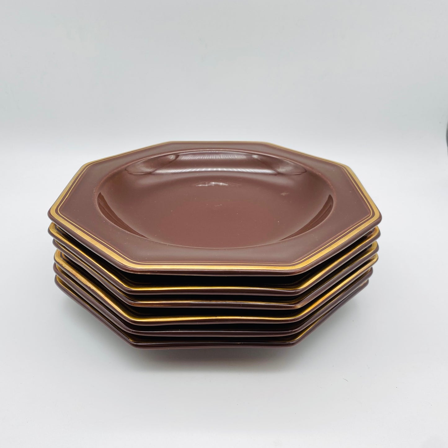 GALLO Leonardo Goldtopas Steingut Keramik Suppenteller 6er Set braun Goldrand