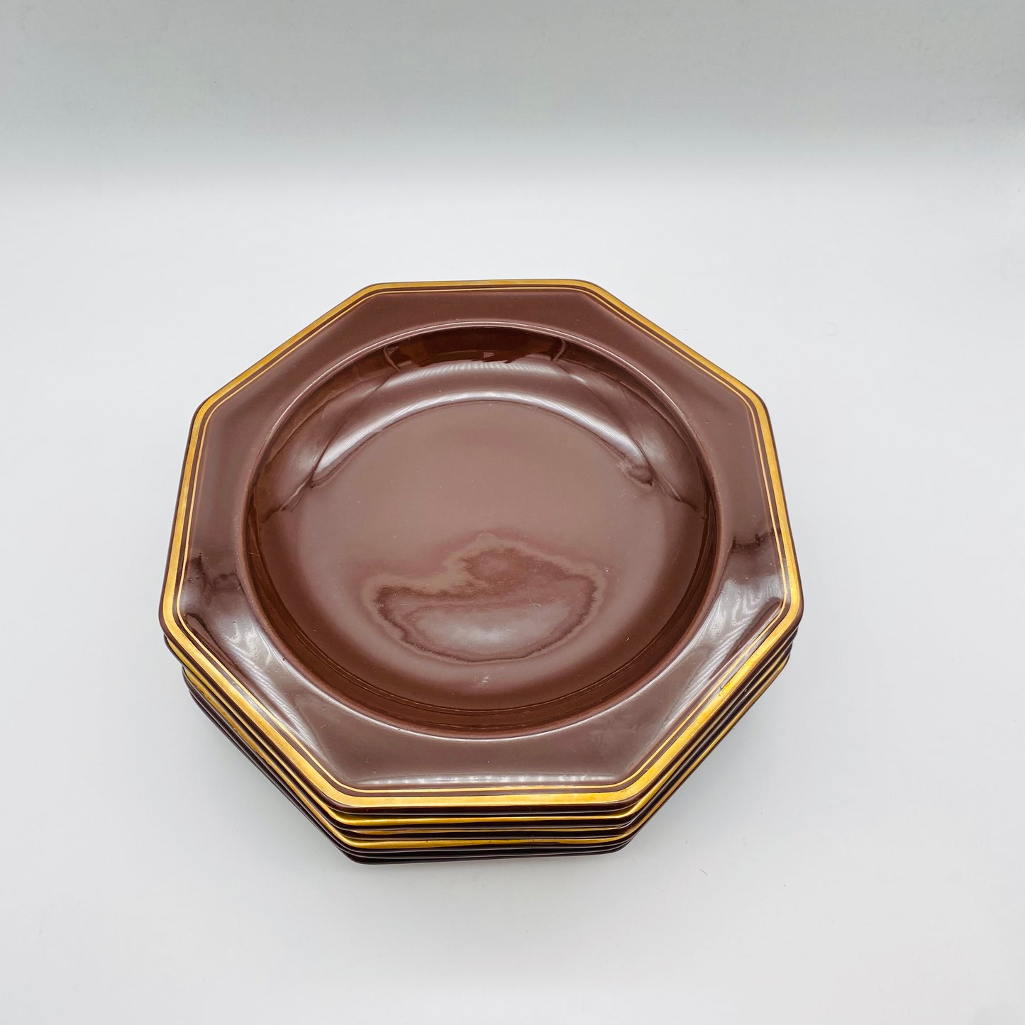 GALLO Leonardo Goldtopas Steingut Keramik Suppenteller 6er Set braun Goldrand