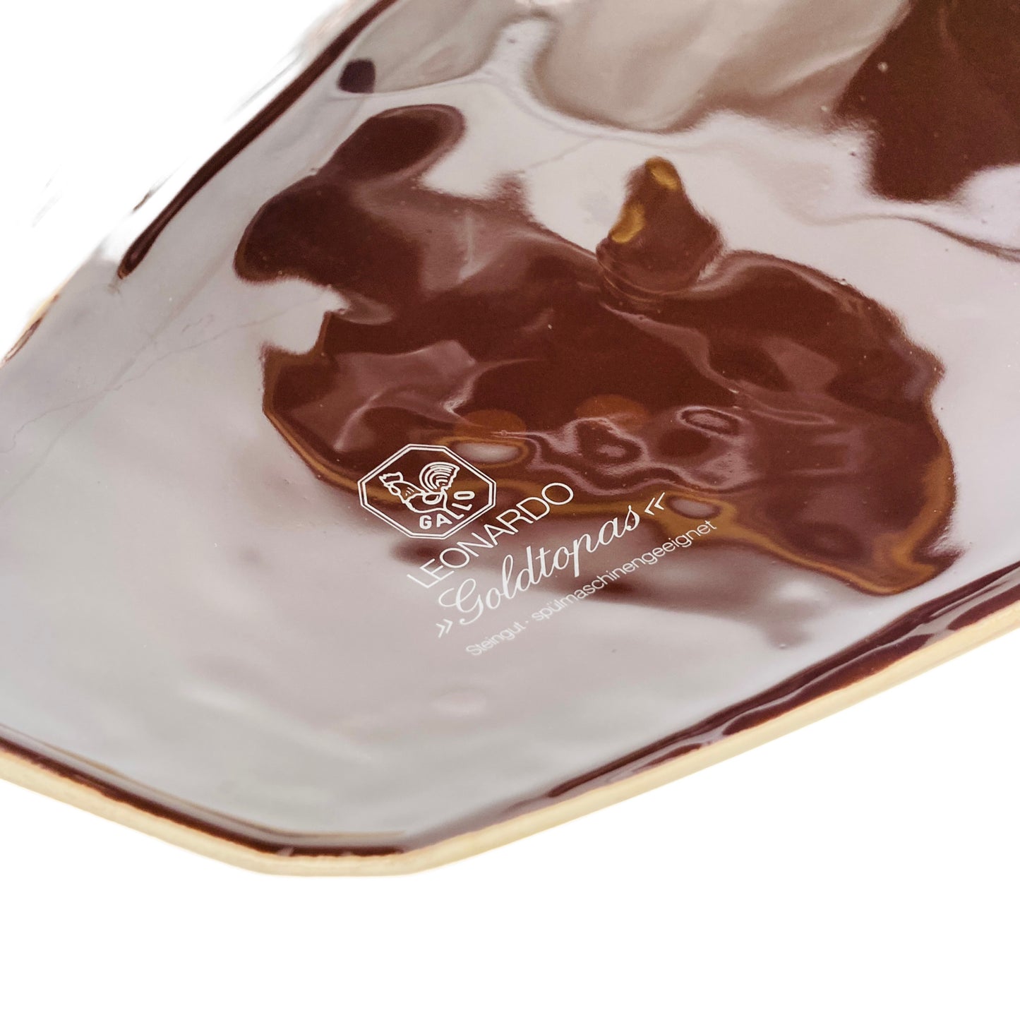 GALLO Leonardo Goldtopas Steingut Keramik Suppenterrine Schale braun Goldrand