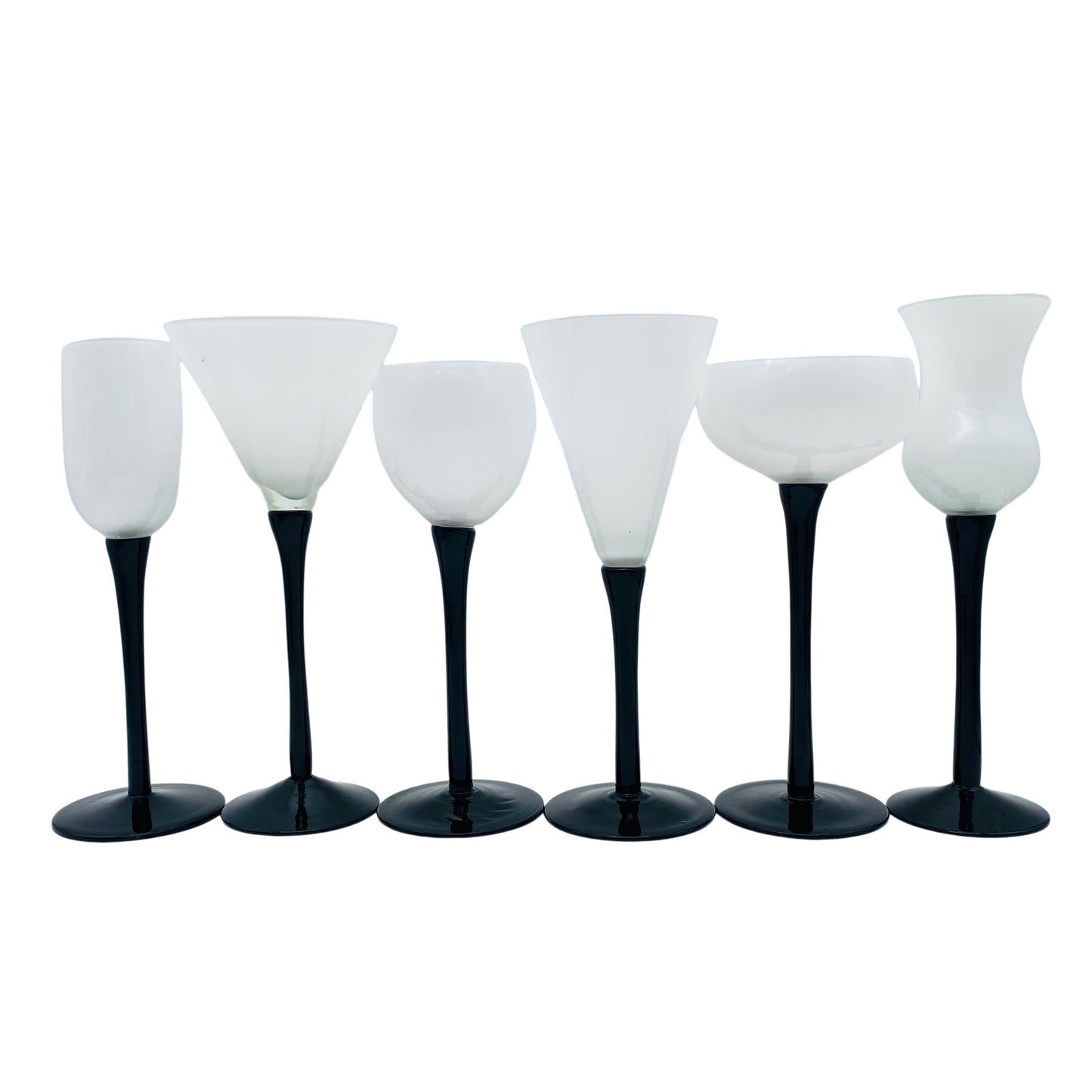 Gläser 6er Set Weinglas Sektschale Likörglas 70er Jahre schwarz weiß