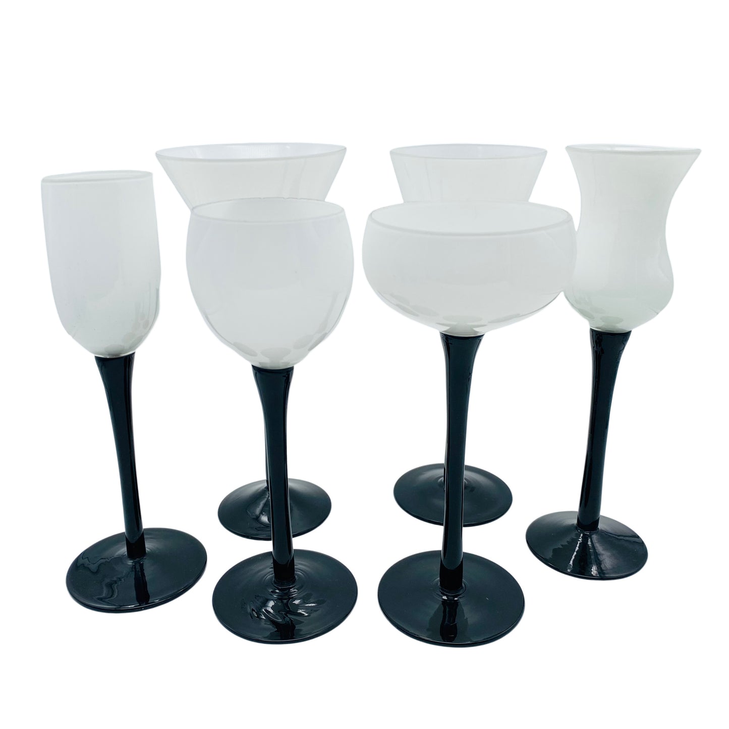 Gläser 6er Set Weinglas Sektschale Likörglas 70er Jahre schwarz weiß