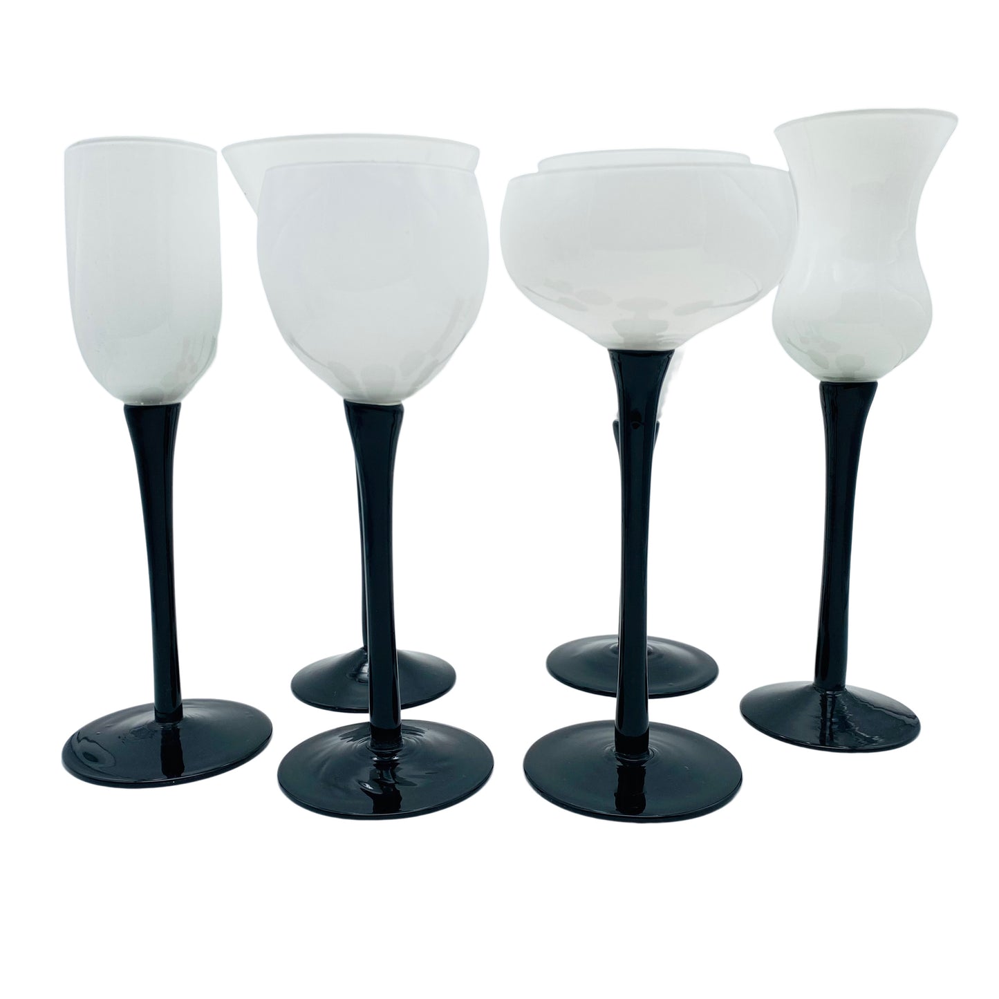 Gläser 6er Set Weinglas Sektschale Likörglas 70er Jahre schwarz weiß